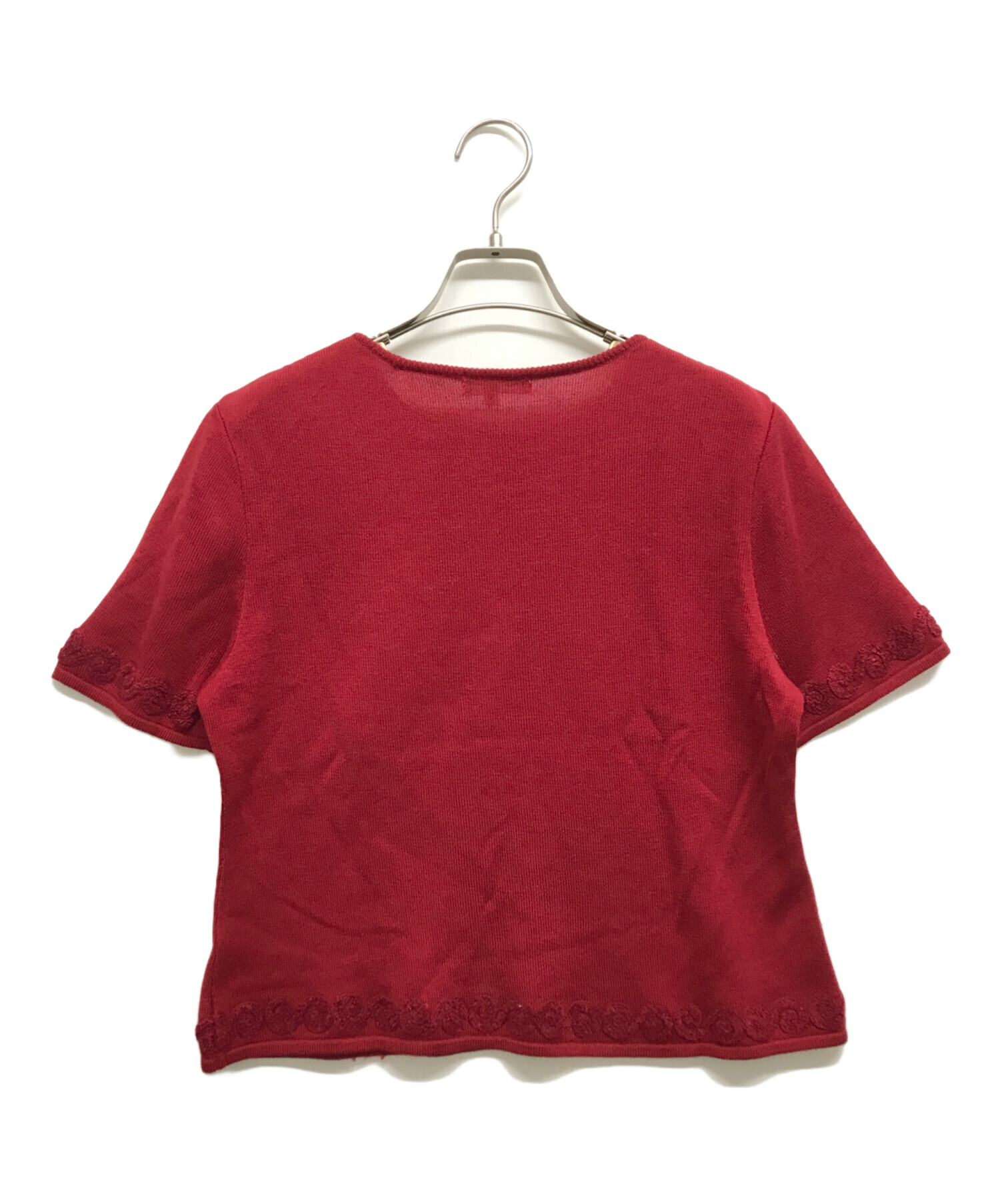 レオナール シルクウール　カーディガン　花柄　赤黒　ニット レオナール ニット レッド レオナール シルクウール カーディガン 花柄