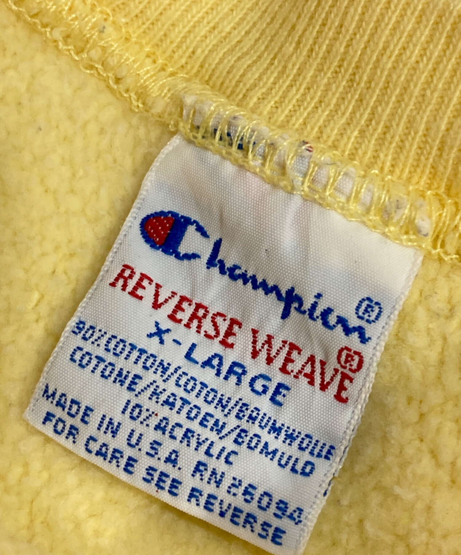 チャンピオン リバースウィーブ 90s 刺繍タグ サイズL レモンイエロー