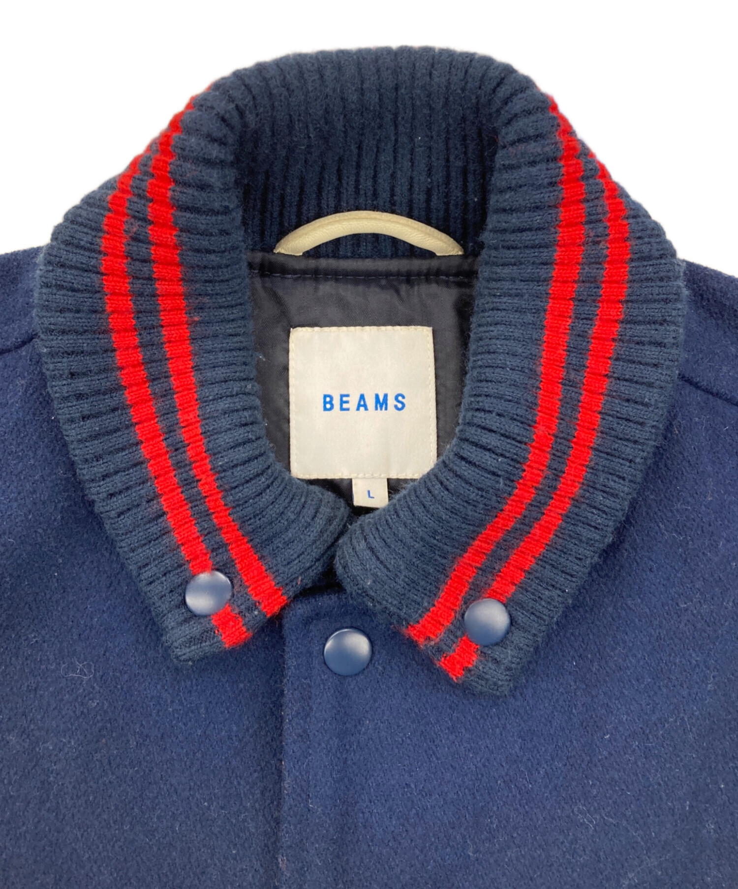 中古・古着通販】BEAMS (ビームス) レザー切替スタジャン ネイビー 