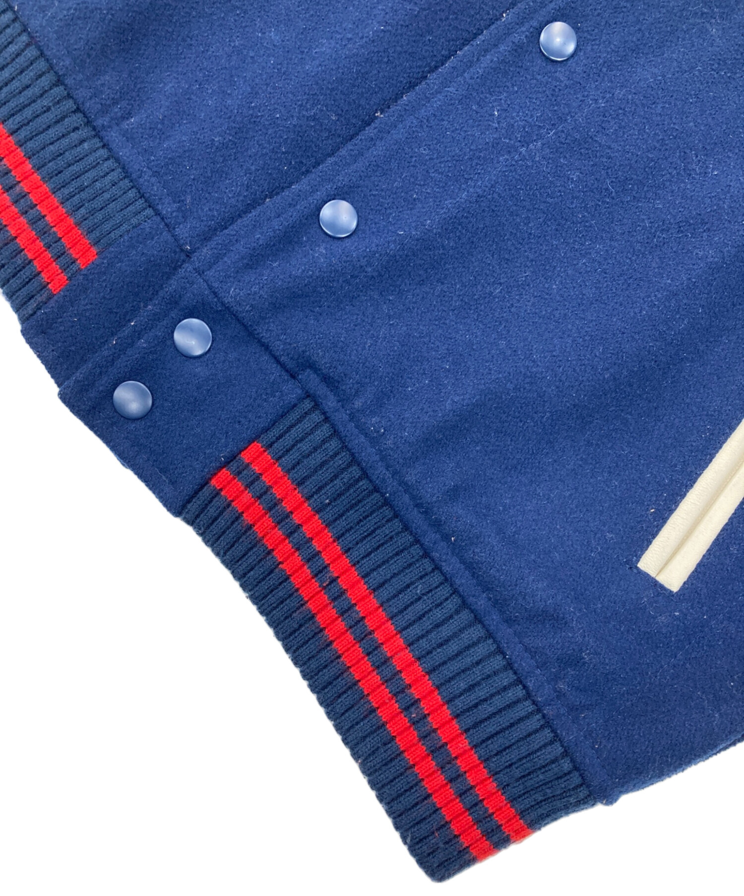 中古・古着通販】BEAMS (ビームス) レザー切替スタジャン ネイビー 