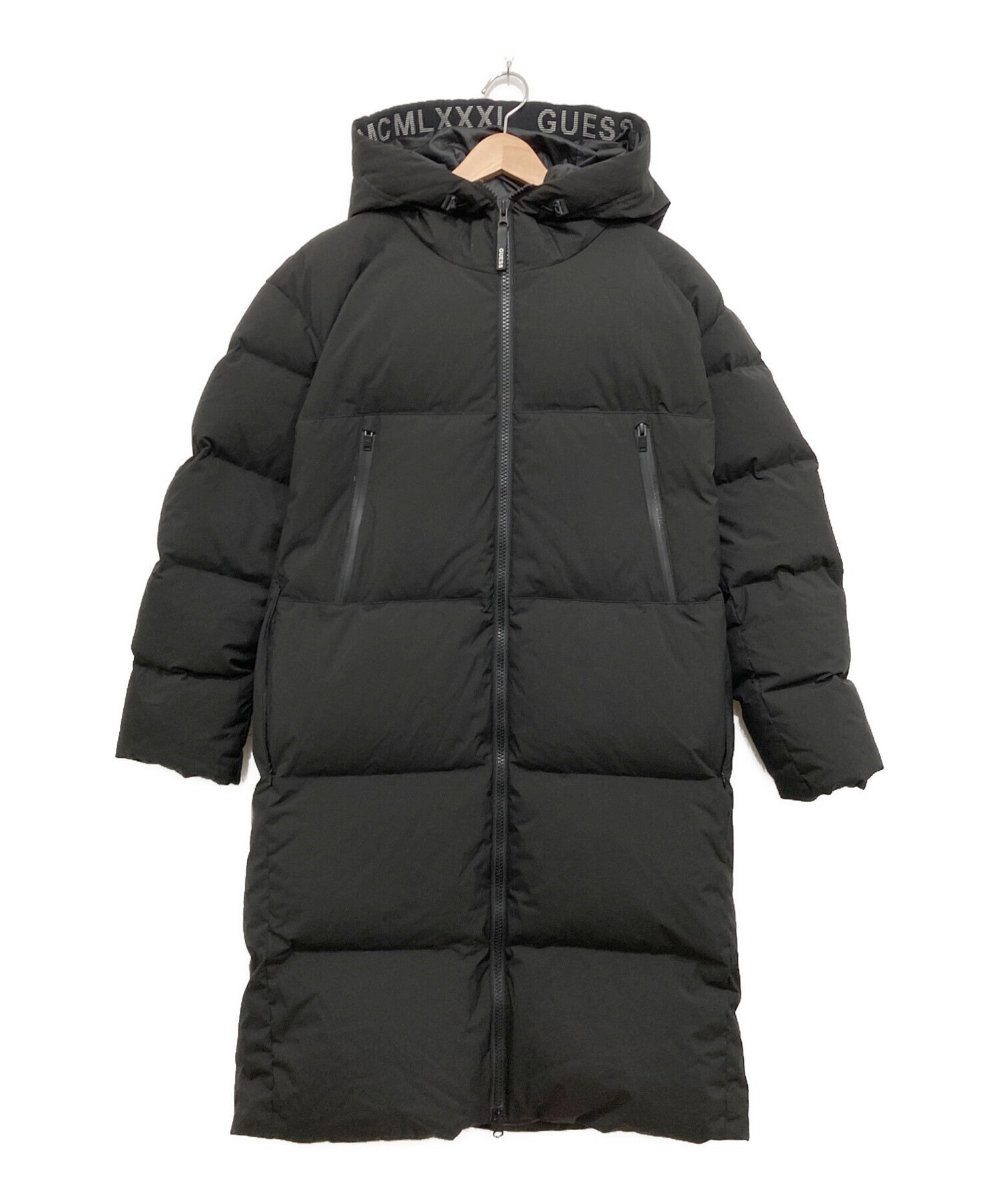 ゲス GUESS Logo Hooded Long GUESS ゲス ブラック ロング丈ダウン