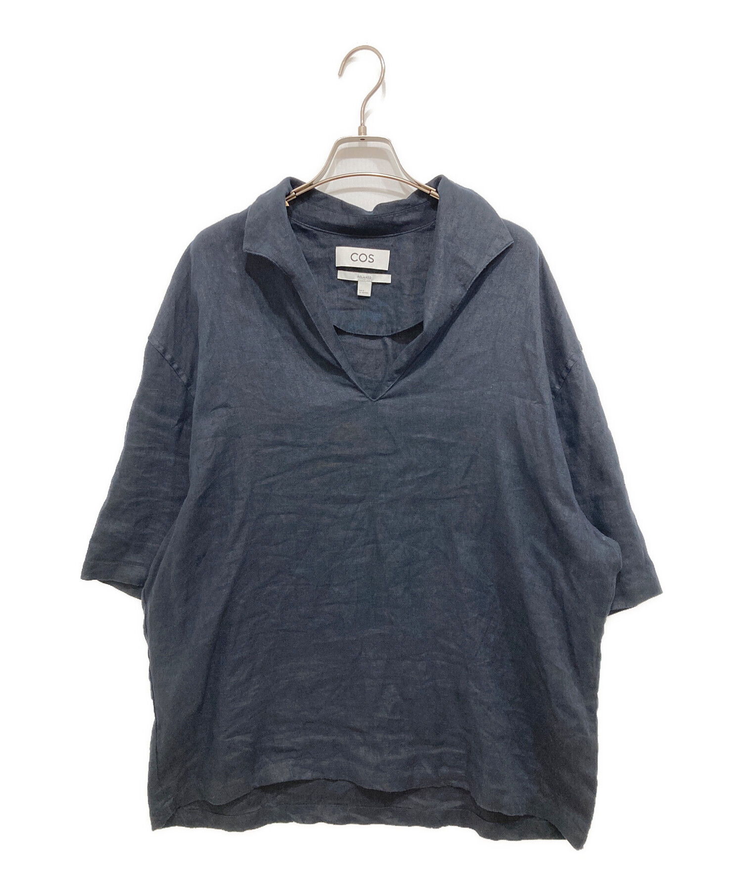 23区 LIBECO 大きいサイズ 50 麻 100%スキッパー ブラウス 23区 50 大きいサイズ 麻100% スキッパー ブラウス 水色 洗える