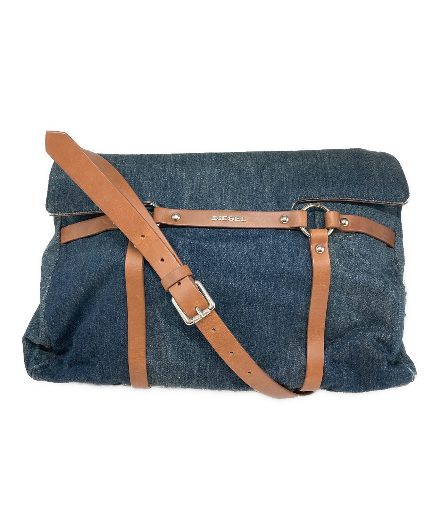中古・古着通販】DIESEL (ディーゼル) デニム×レザーショルダーバッグ 