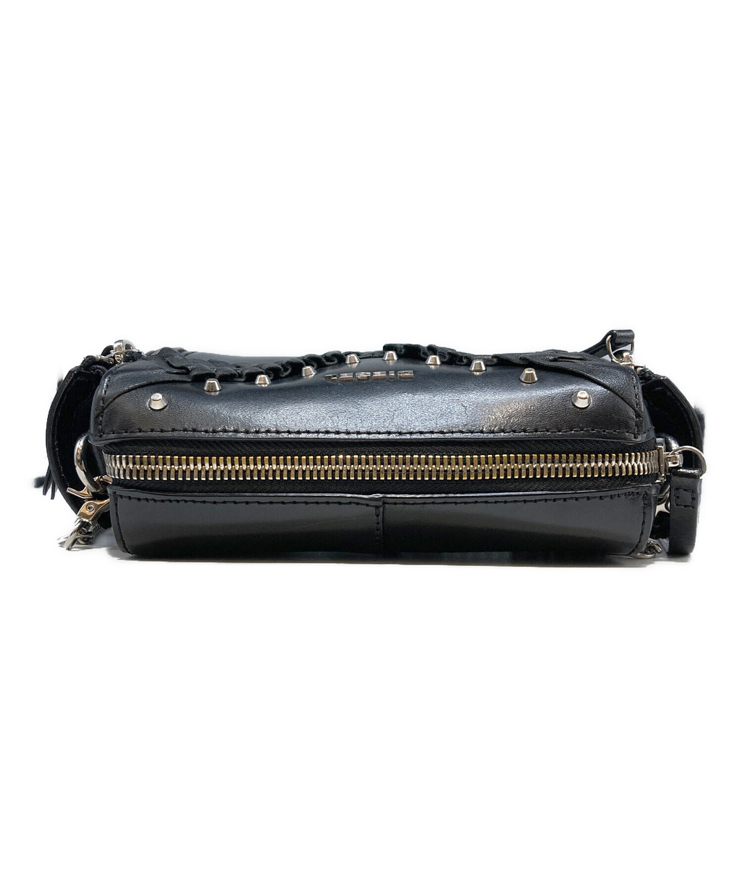 DIESEL ディーゼル スタッズ レザー ショルダーバッグ y2k A4可 黒 中古・古着通販】DIESEL (ディーゼル) スタッズ×レザーチェーン