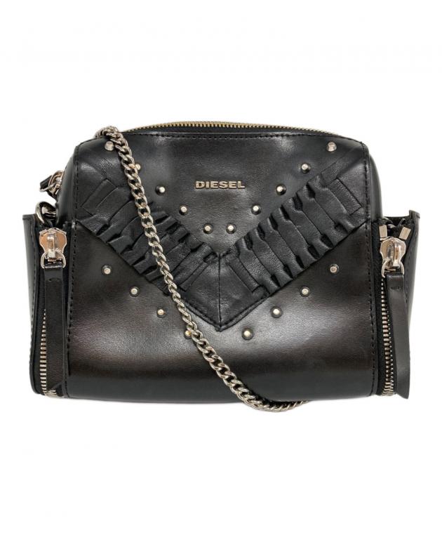 美品 ディーゼル DIESEL ショルダーバッグ 牛革 レザー スタッズ 本革 DIESEL ディーゼル スタッズ ショルダーバッグ 肩がけ レザー