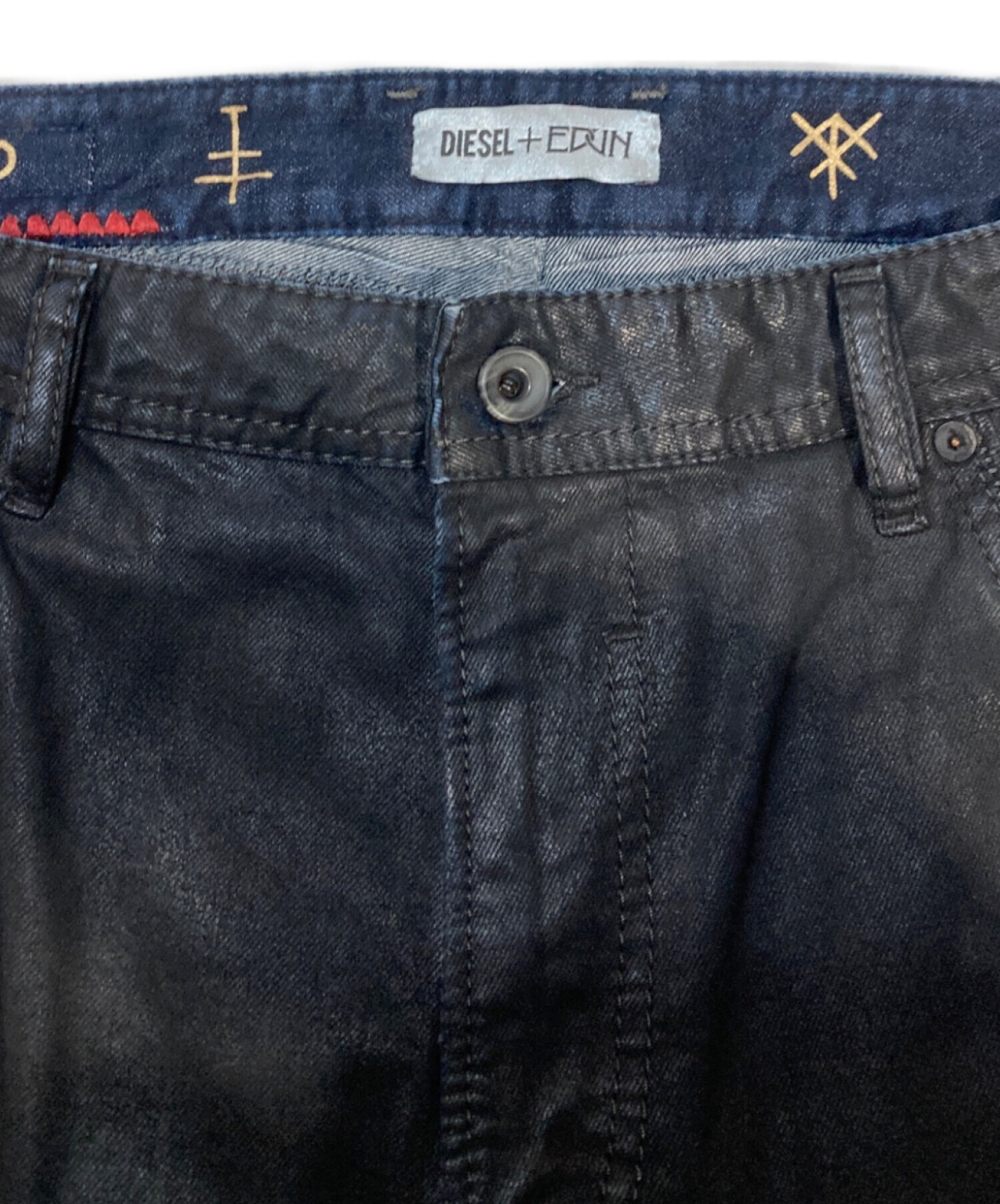 高級DIESELコラボEDUNコーティングブラックジーンズ美品W27(w77cm)正規 