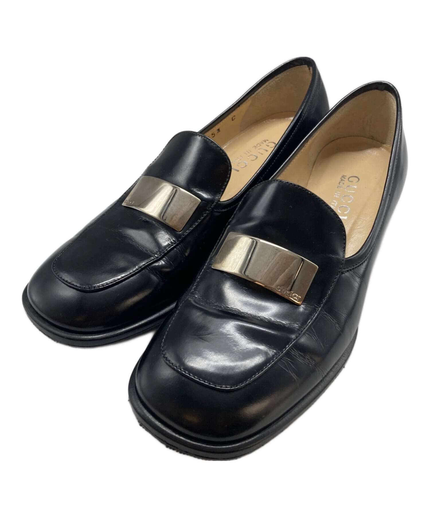 中古・古着通販】GUCCI (グッチ) シルバープレートローファー ブラック 