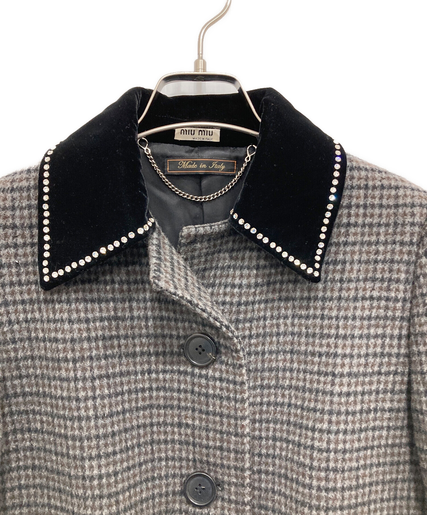 中古・古着通販】MIU MIU (ミュウミュウ) 千鳥格子柄コート グレー