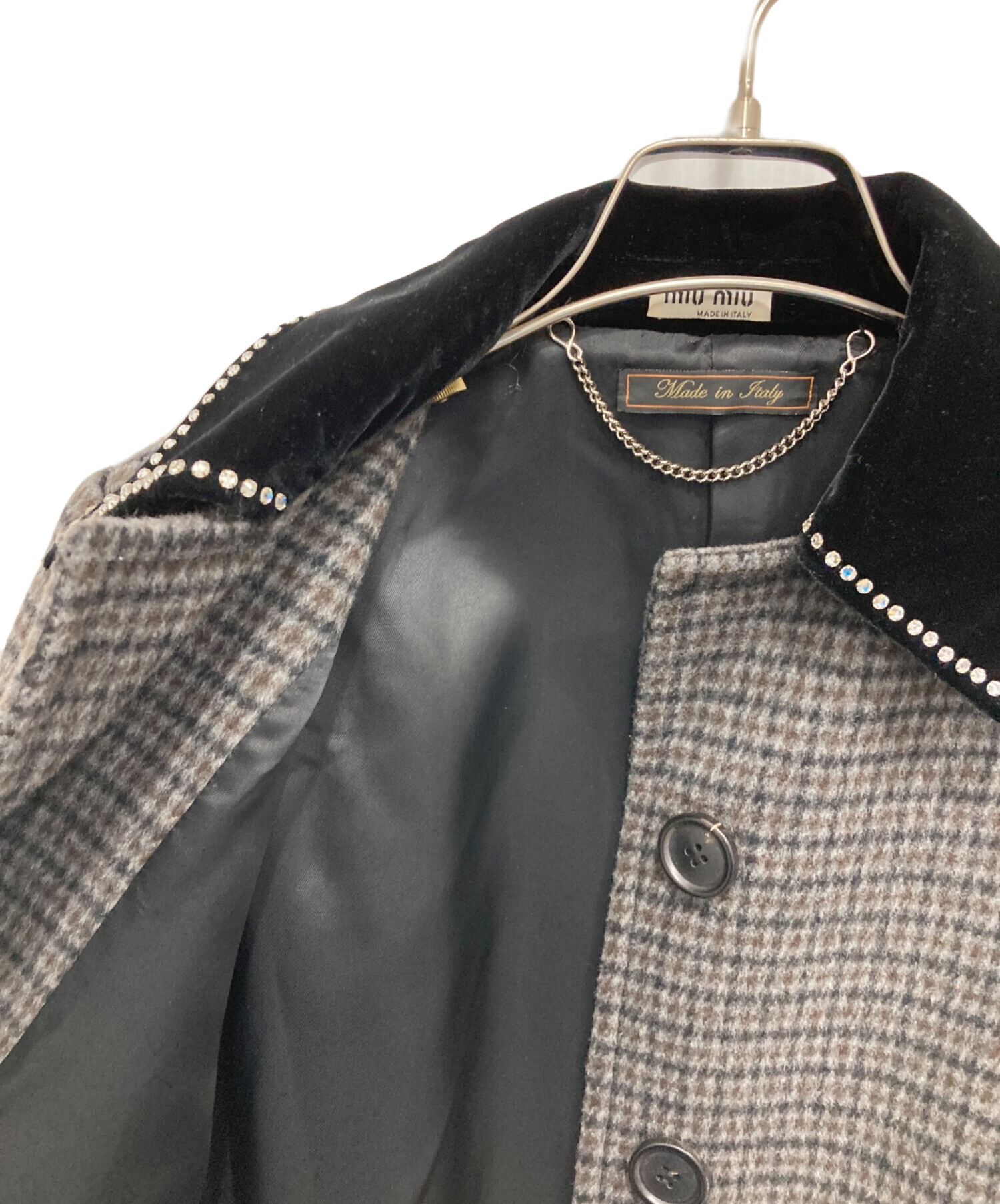 中古・古着通販】MIU MIU (ミュウミュウ) 千鳥格子柄コート グレー