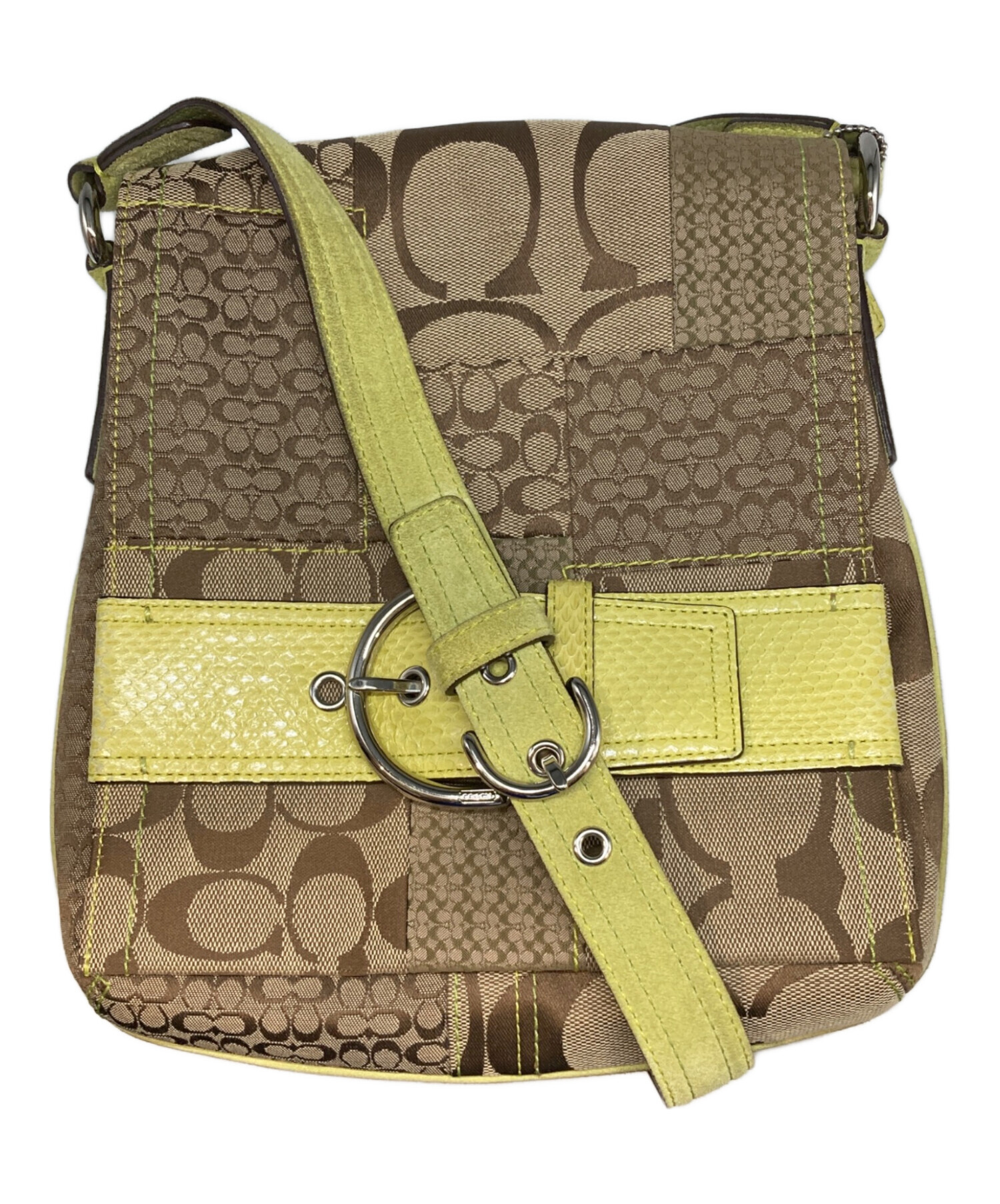 中古・古着通販】COACH (コーチ) ショルダーバッグ ベージュ×イエロー 