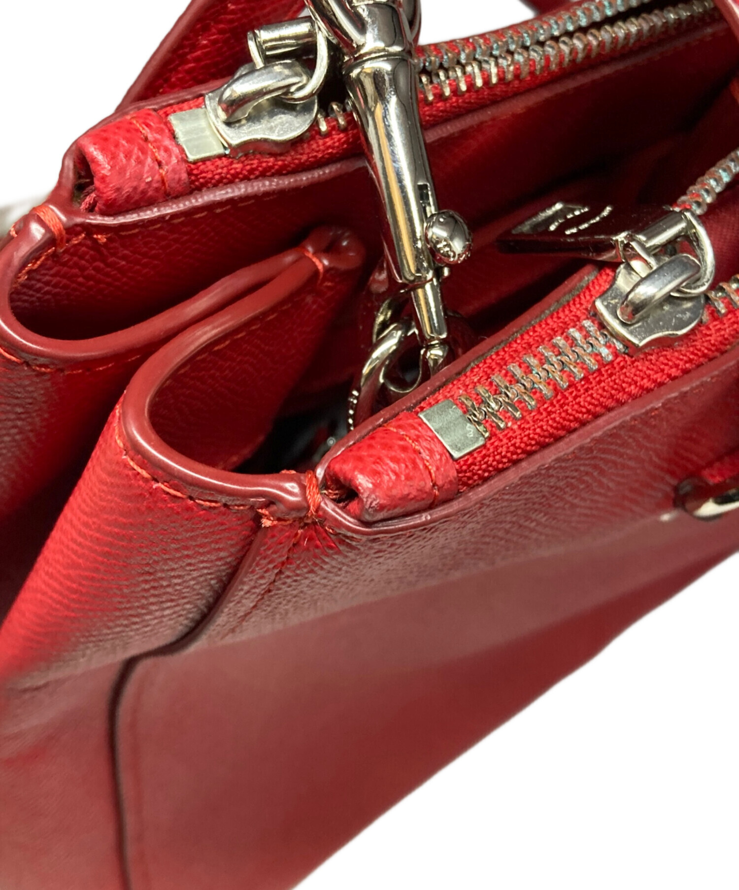 COACH 赤 リュック バックパック ダブルファスナー 中古・古着通販】COACH (コーチ) グレインレザーダブルジップキャリー