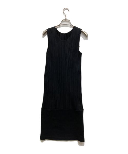 プリーツプリーズPLEATS PLEASE ワンピース 黒 中古・古着通販】PLEATS PLEASE (プリーツプリーズ) プリーツ切替