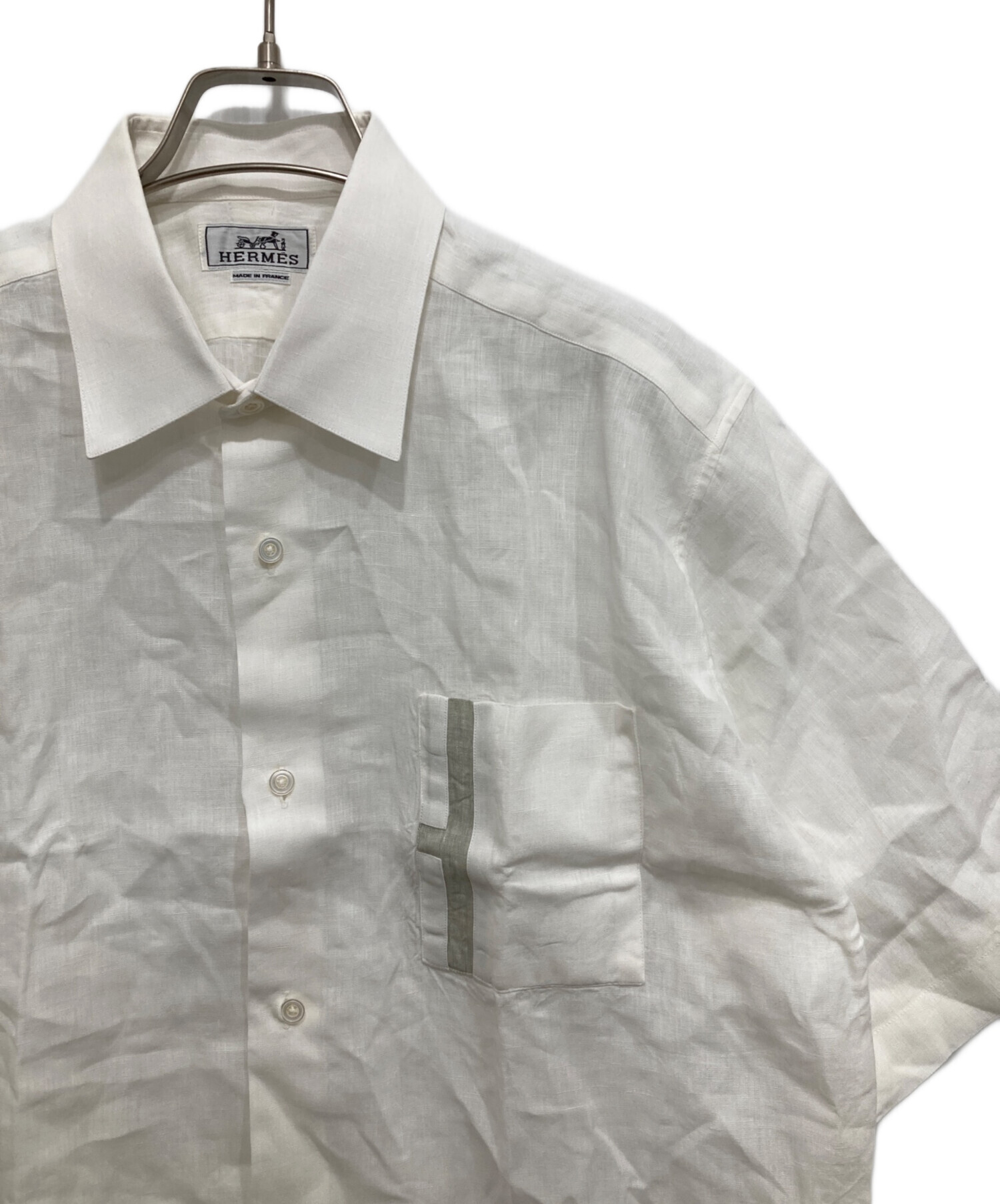 中古・古着通販】HERMES (エルメス) 半袖リネンシャツ ホワイト サイズ
