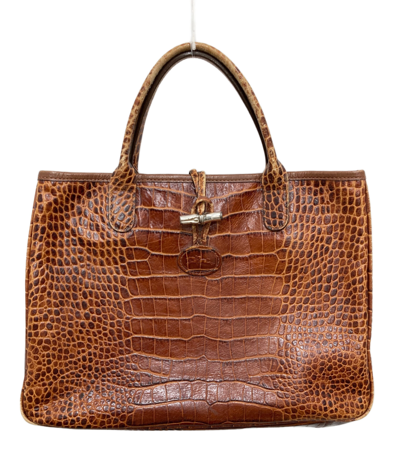 中古・古着通販】LONGCHAMP (ロンシャン) クロコ型押しハンドバッグ