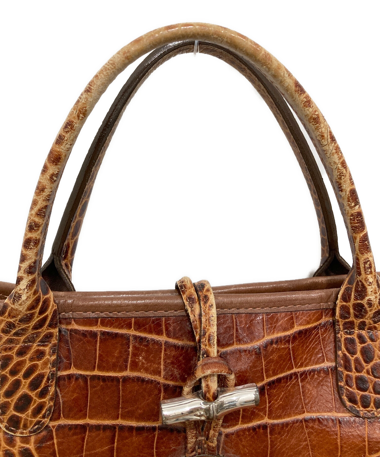 中古・古着通販】LONGCHAMP (ロンシャン) クロコ型押しハンドバッグ