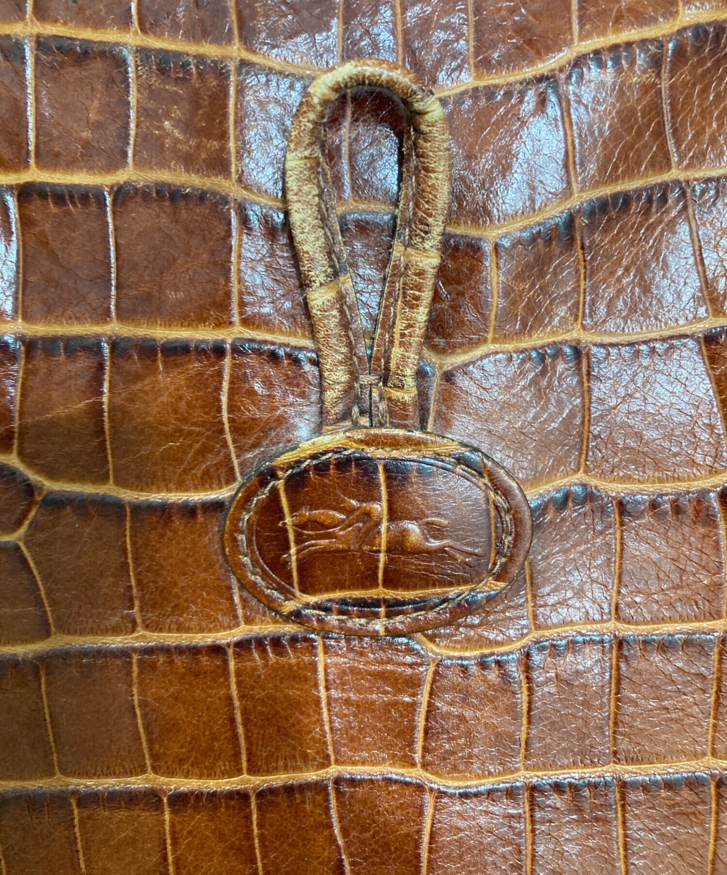 中古・古着通販】LONGCHAMP (ロンシャン) クロコ型押しハンドバッグ