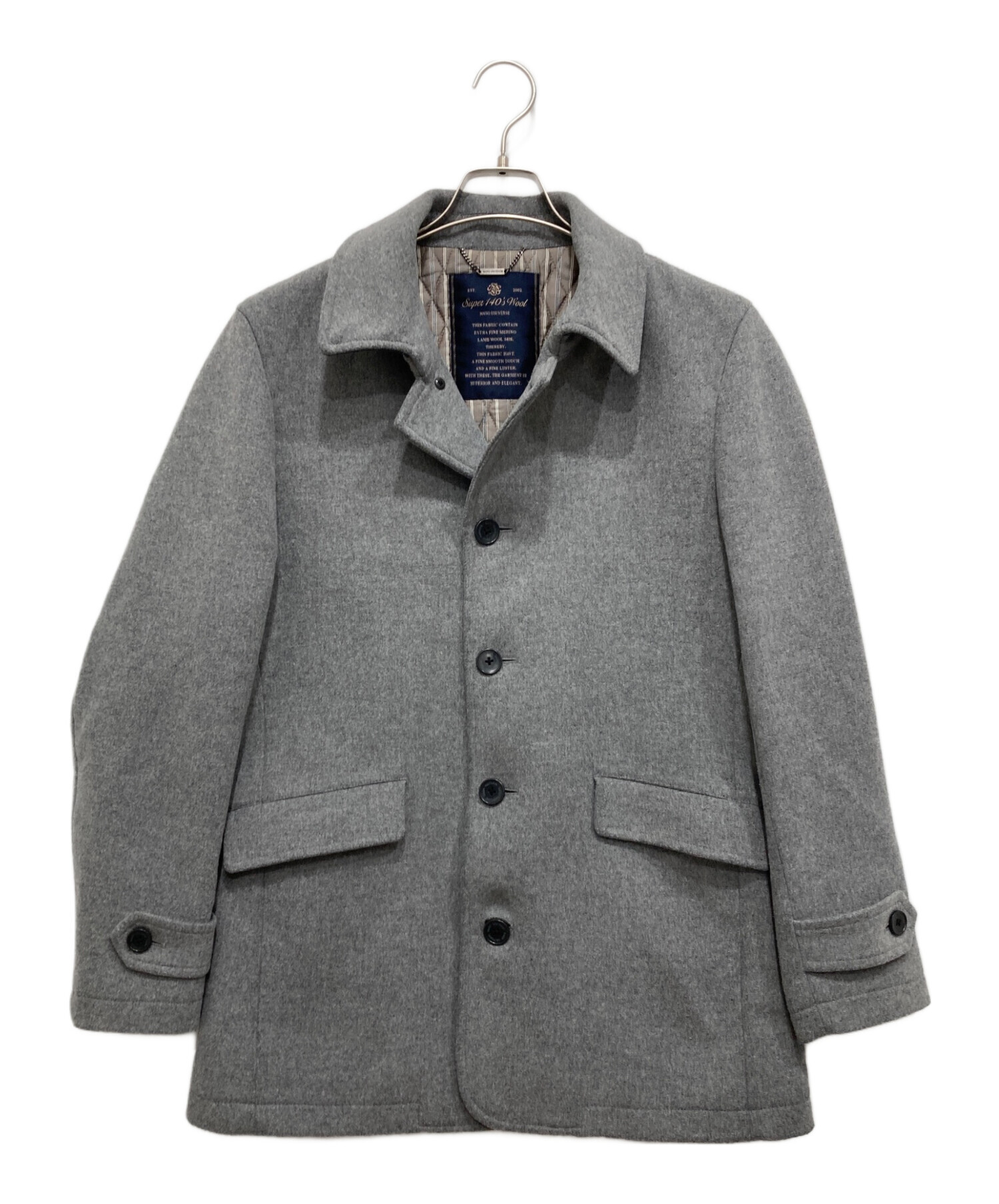 【未使用級 Super140's】ナノユニバース　ピーコート　グレー　チェック 中古・古着通販】nano・universe (ナノ・ユニバース) Super140's