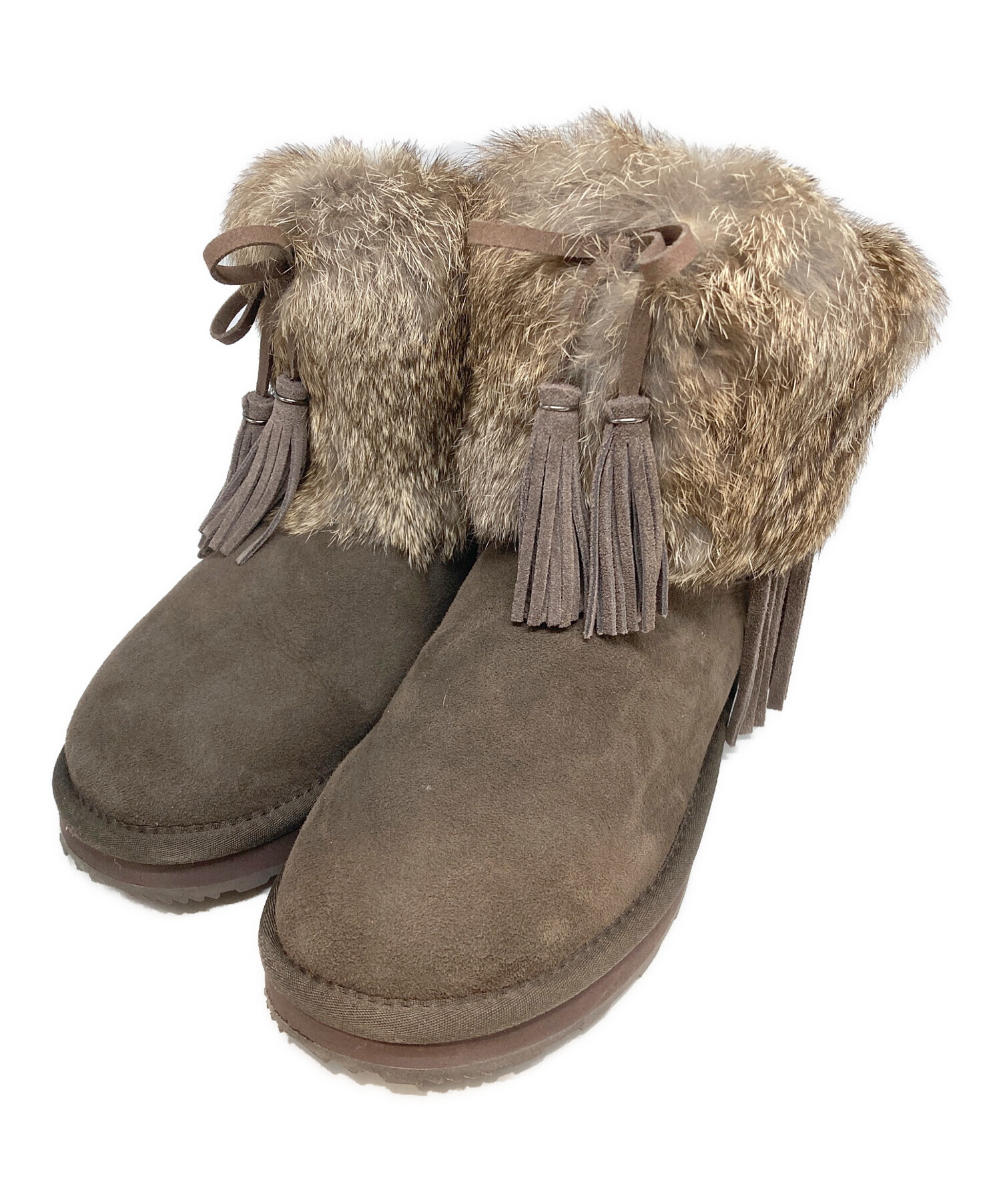 中古・古着通販】UGG (アグ) フリンジ ムートンブーツ ブラウン サイズ