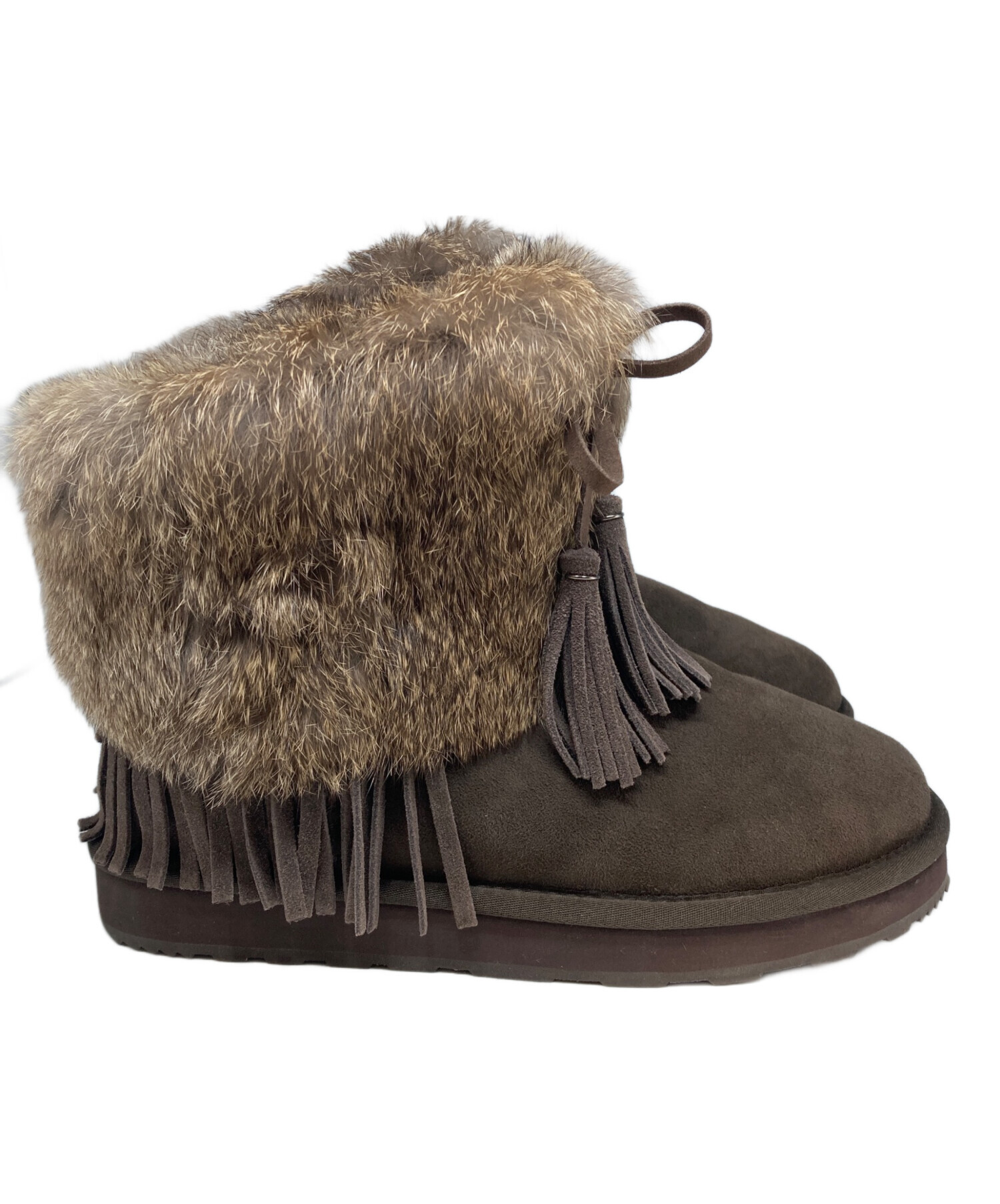 中古・古着通販】UGG (アグ) フリンジ ムートンブーツ ブラウン サイズ