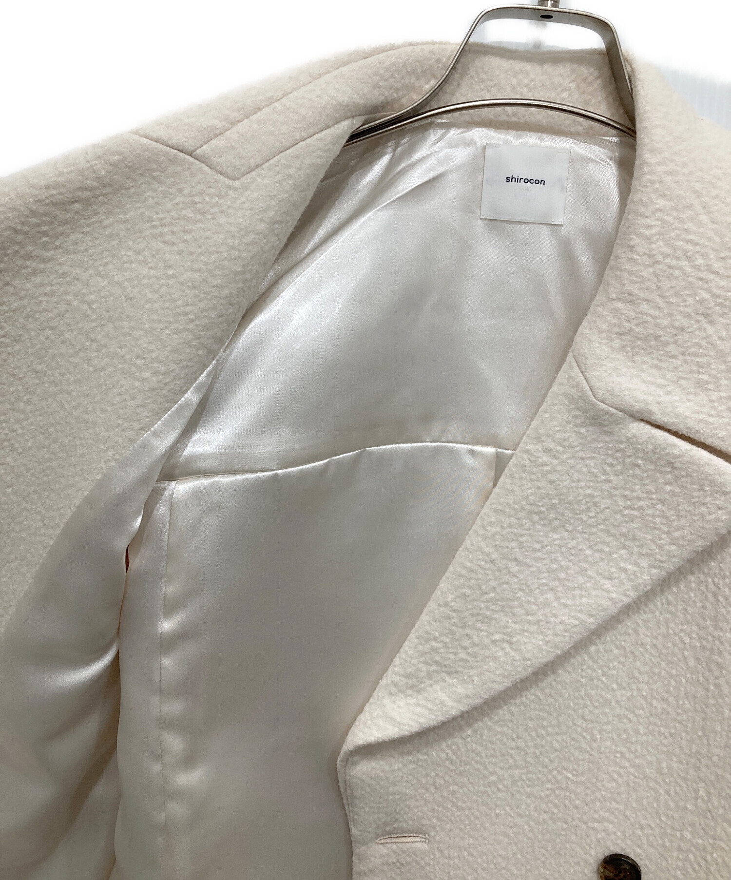 yori 襟付き　ロングボアジレ36 ホワイト shirocon PONYサテンロングコート | shirocon_outeranddress| yori