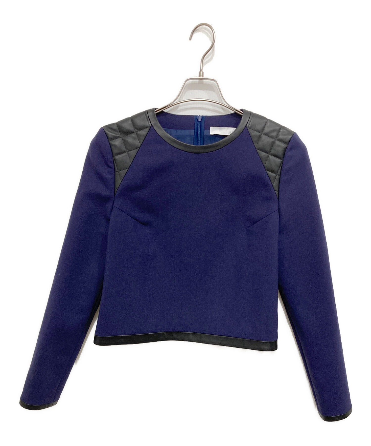 ADEAM ブラウス　ポンチ　カットソー 中古・古着通販】ADEAM (アディアム) エコレザー切替ブラウス ネイビー