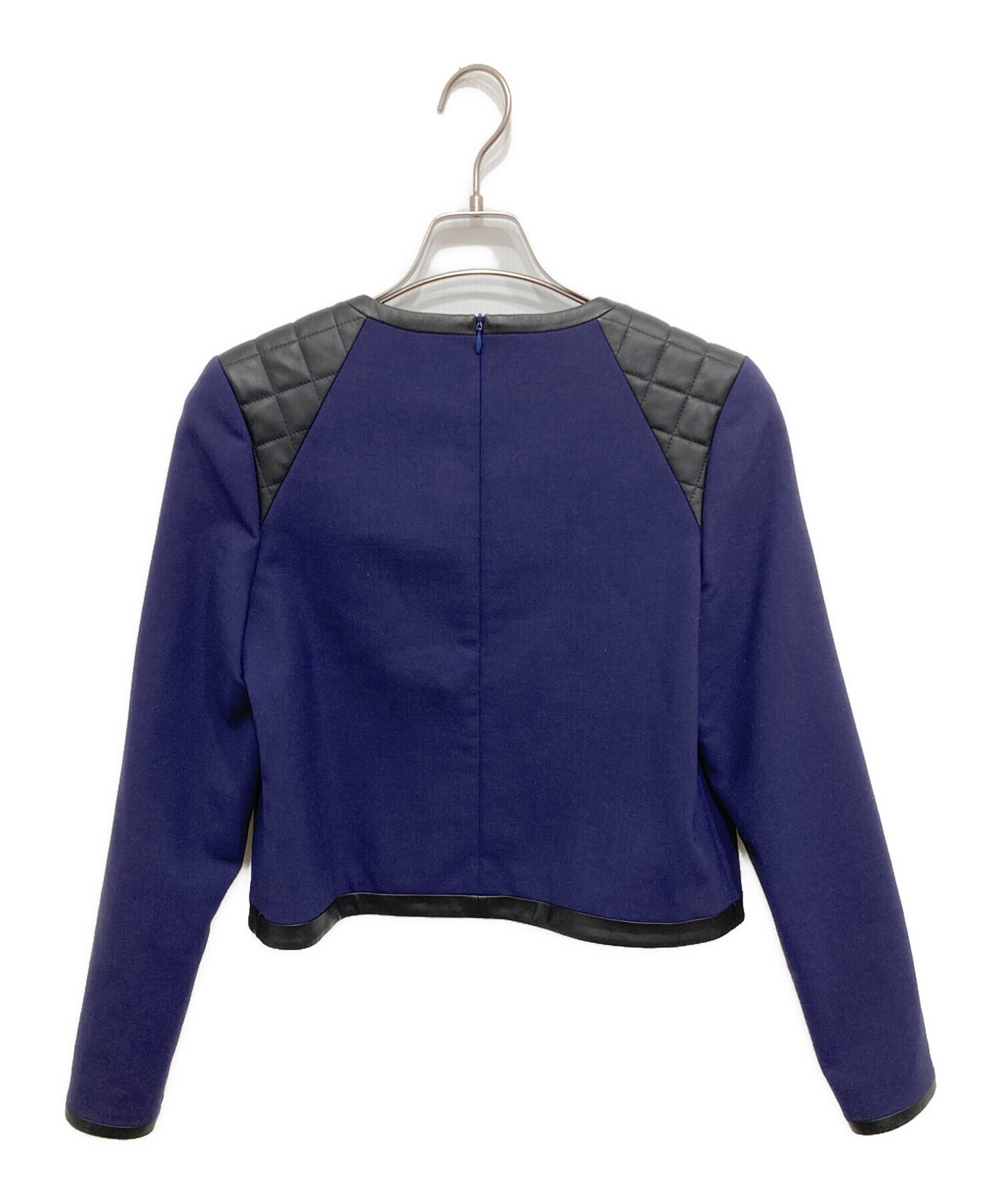 中古・古着通販】ADEAM (アディアム) エコレザー切替ブラウス ネイビー