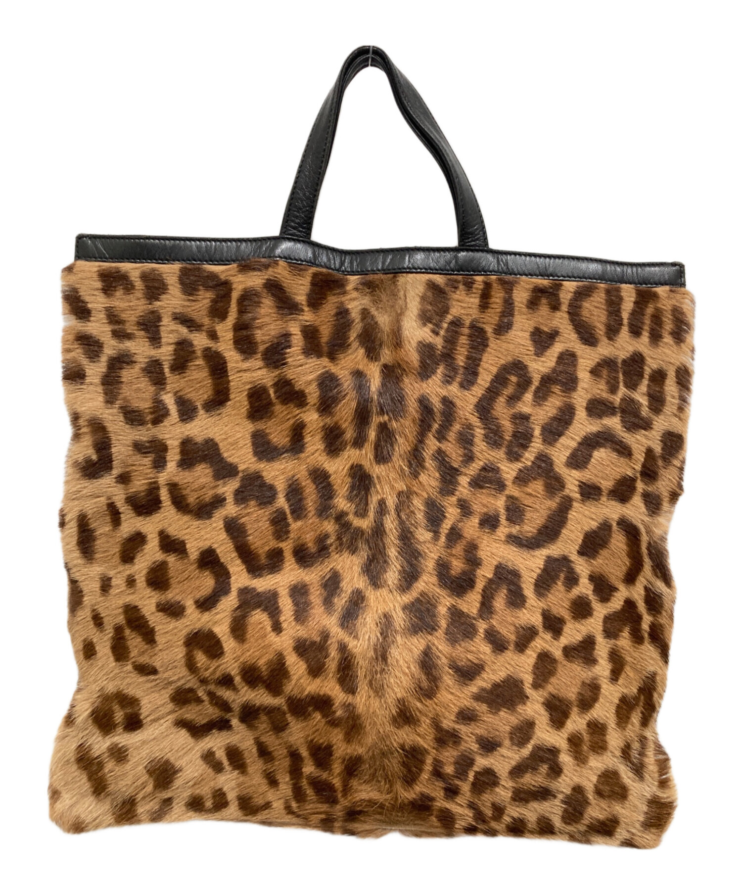 極美品 LOEWE ロエベ ハラコ レオパード ヒョウ 豹柄 ファー 毛皮 トート ハンドバッグ ナッパレザー 本革 ブラック 黒 A4収納可能 極美品 極美品 LOEWE ロエベ ハラコ レオパード トートバッグ