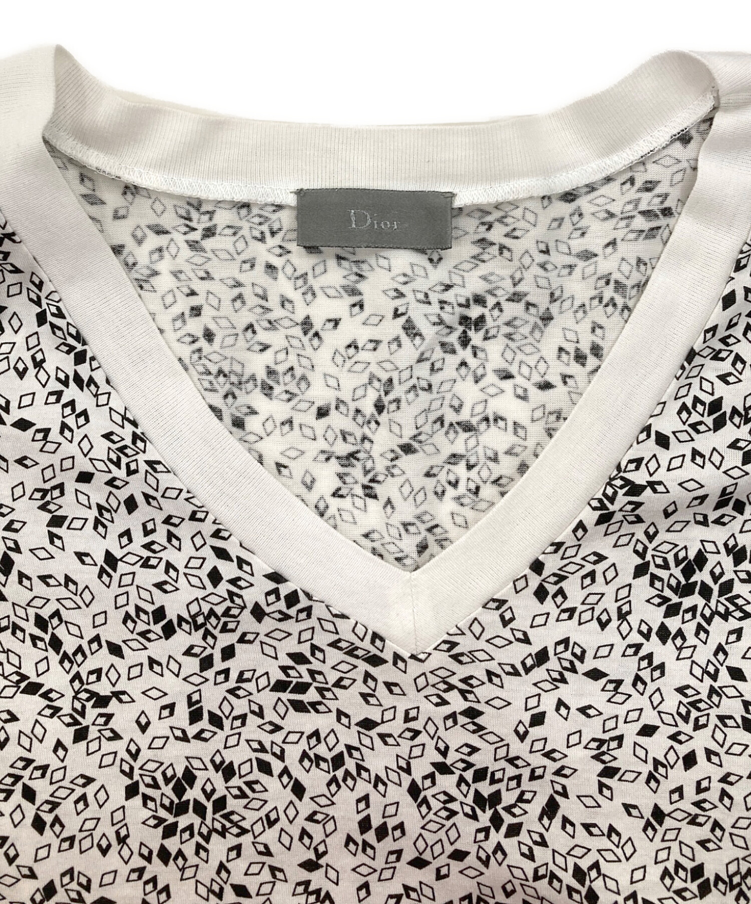 中古・古着通販】DIOR (ディオール) 総柄VネックTシャツ ホワイト