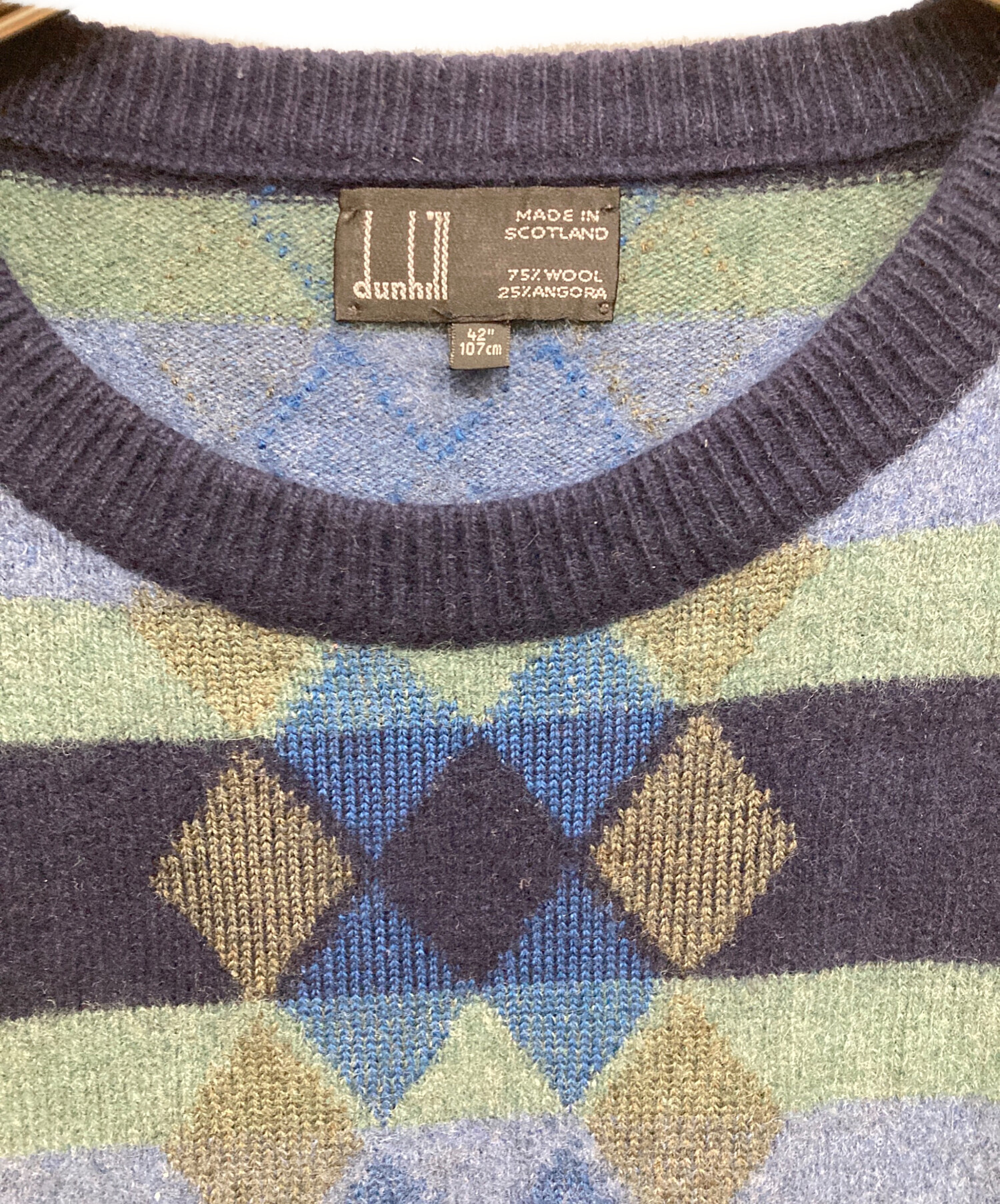 中古・古着通販】dunhill (ダンヒル) アーガイルウールニット ネイビー