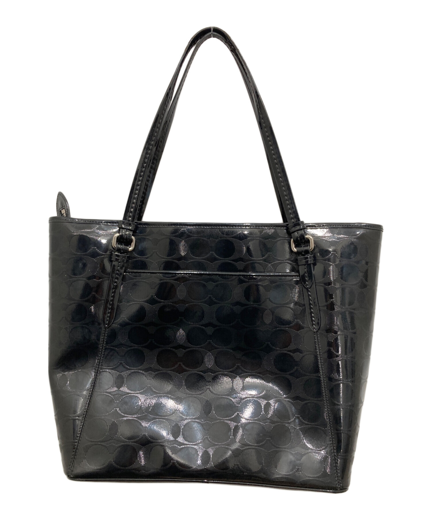 COACH 2way トートバッグ パテントレザー エナメル ブラック 中古・古着通販】COACH (コーチ) エナメルスグネチャートートバッグ