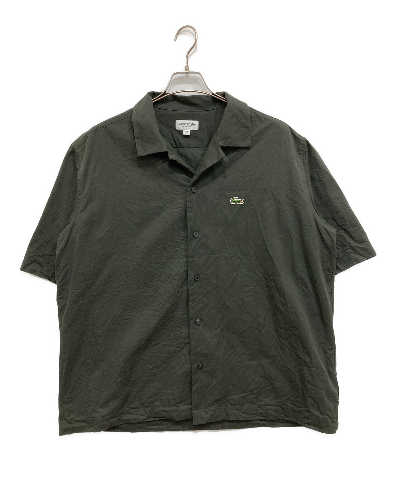 LACOSTE シルクブレンドオープンカラーシャツ ダークカーキ メンズS 中古・古着通販】LACOSTE (ラコステ) シルクブレンドオープンカラー