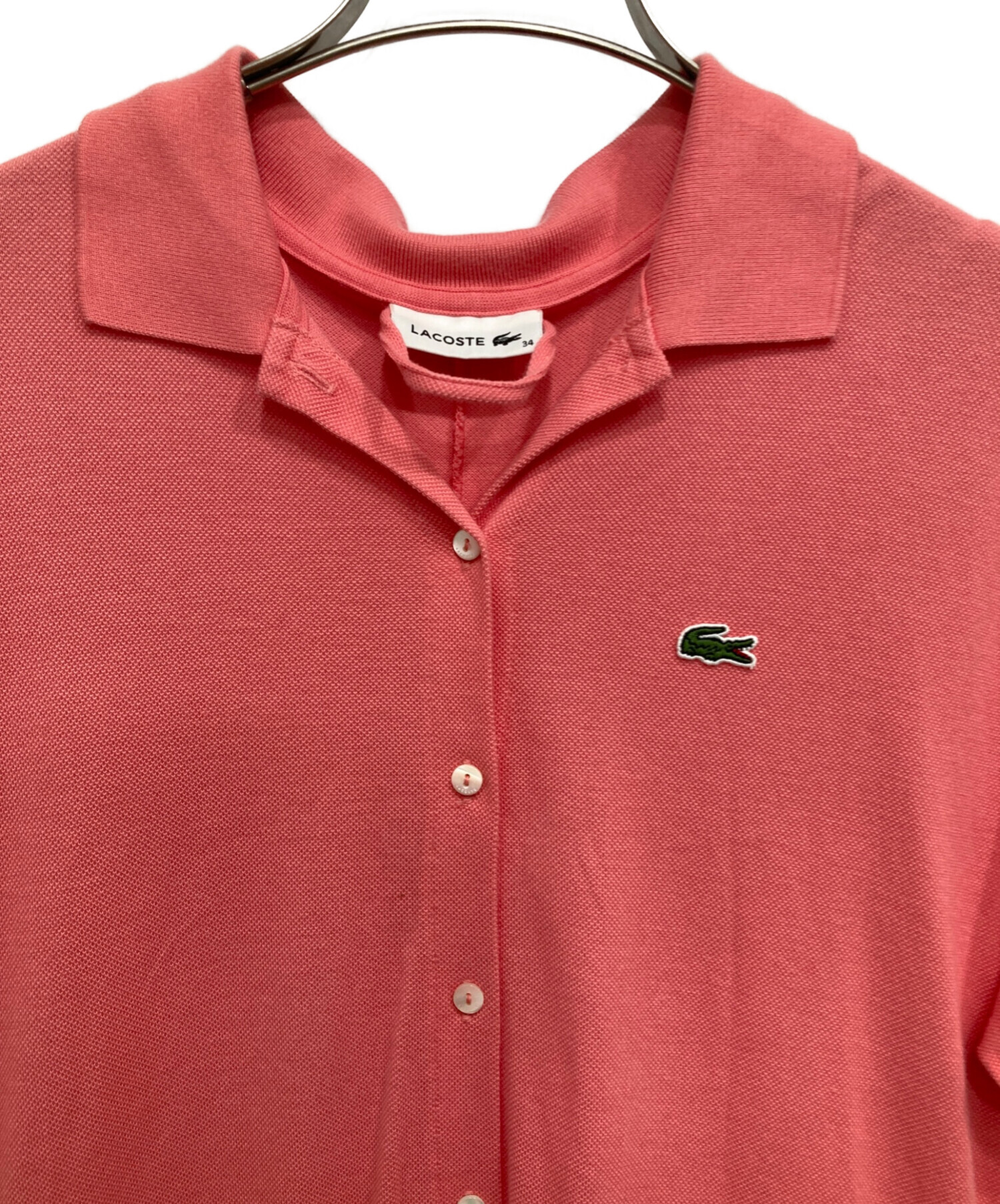中古・古着通販】LACOSTE (ラコステ) ロゴ刺繍シャツワンピース ピンク
