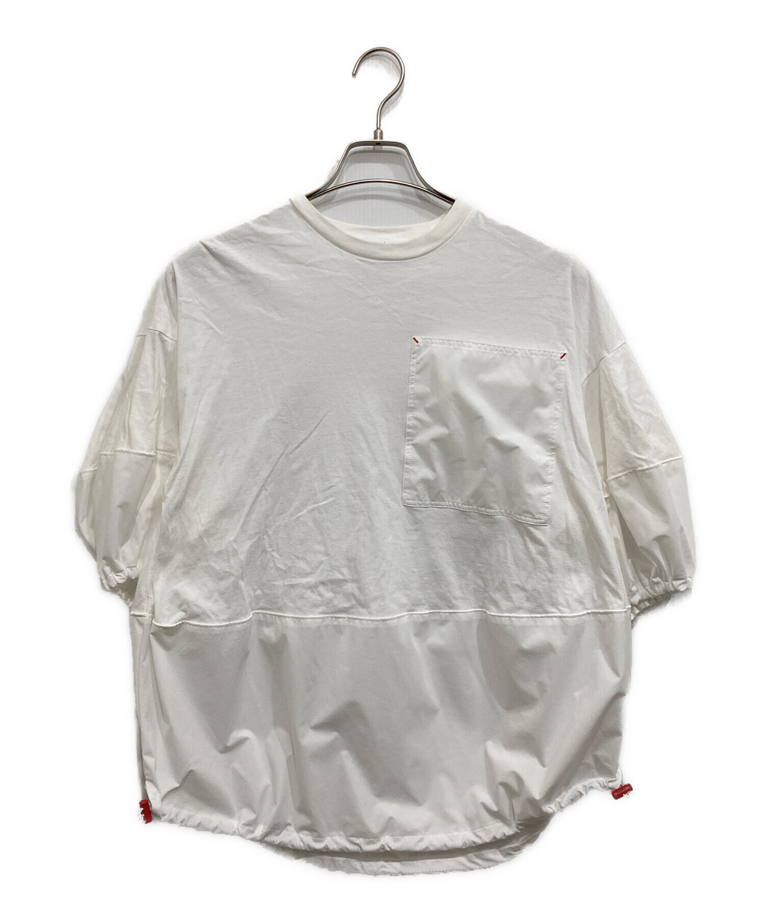 nagonstans ナゴンスタンス　ナイロン切替カットソー　ホワイト　長袖 中古・古着通販】nagonstans (ナゴンスタンス) drawstring balloon t