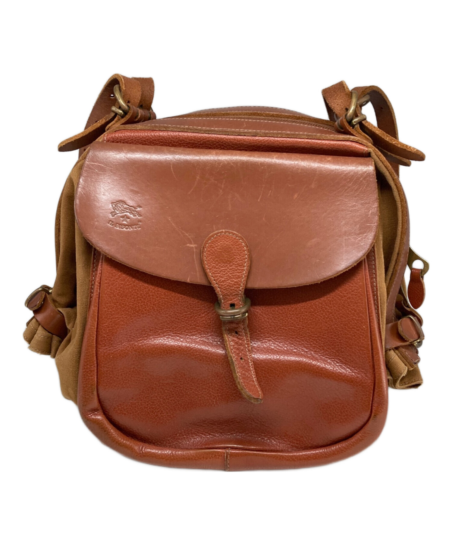 美品 IL BISONTE イルビゾンテ キャンバス レザー ショルダーバッグ ポーチ ブラウン メンズ レディース 古着 中古 USED 中古・古着通販】IL BISONTE (イル ビゾンテ) キャンバスレザー3WAY