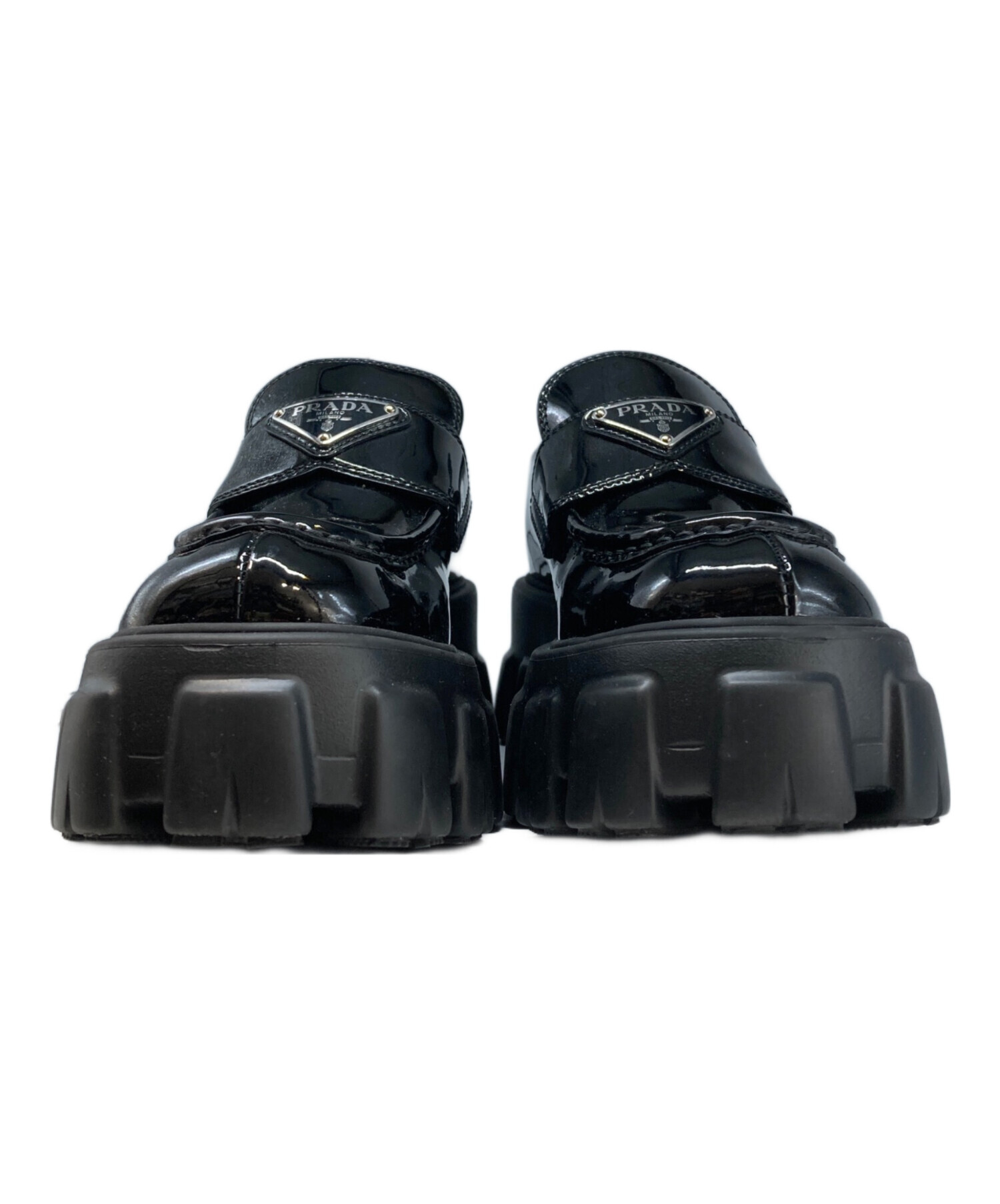 PRADA モノリス　パテントレザー　ブーツ　ヒール 中古・古着通販】PRADA (プラダ) モノリスパテントレザーローファー