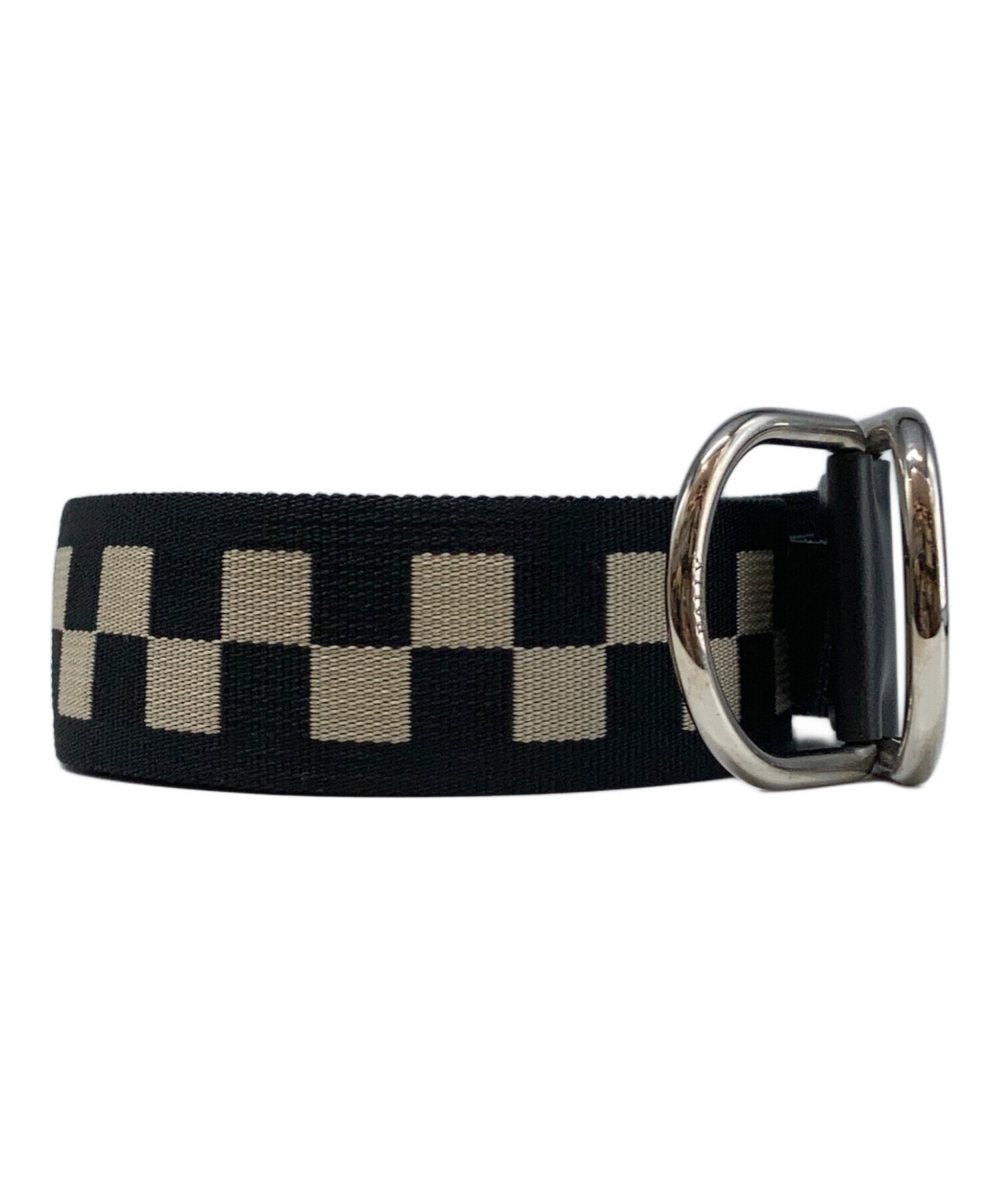 【美品】良品 BALLY バリー ダブルリング ベルト ストライプ 黒×白 中古・古着通販】BALLY (バリー) チェック柄リングベルト ブラック