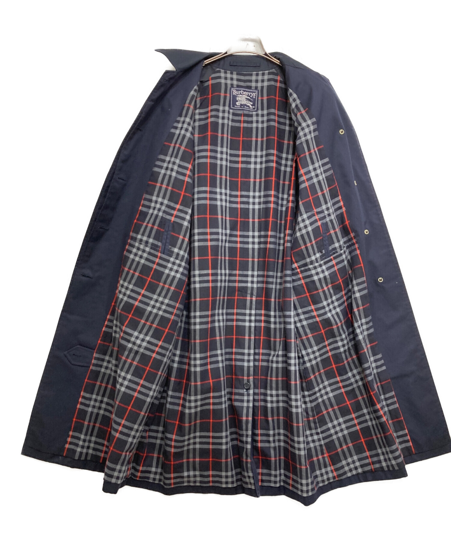 Burberrys バーバリー 90s 裏ノバチェック Aライン コート ナス紺 中古・古着通販】Burberry's (バーバリーズ) 80's裏ノヴァチェック