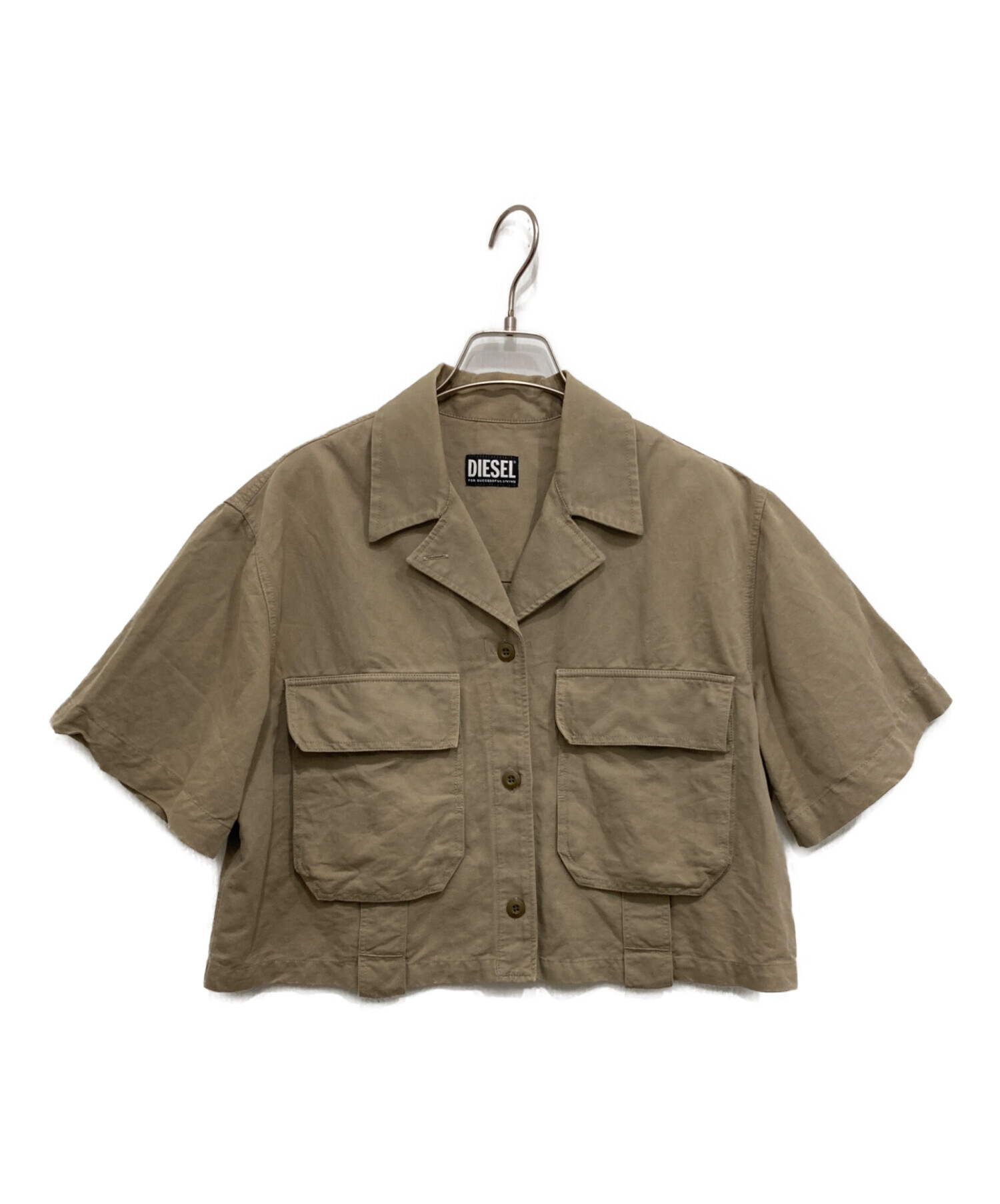 ディーゼル　Dロゴ　半袖シャツ　ミリタリーシャツ　　ワーク　カーゴ　カーキ　3L 中古・古着通販】DIESEL (ディーゼル) 半袖ミリタリーシャツ カーキ