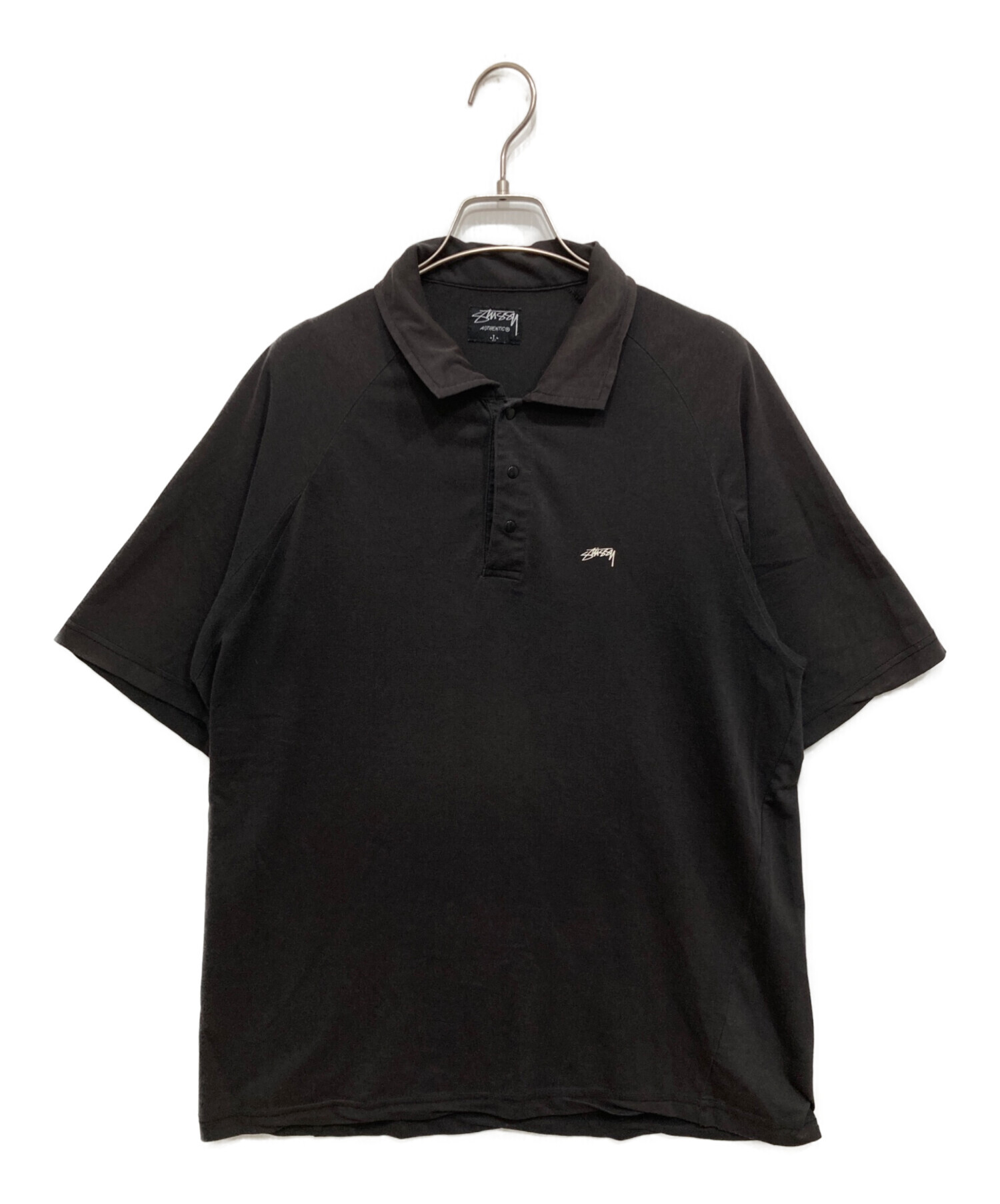 【人気】　Stüssy ステューシーワンポイント刺繍 ポロシャツ　ブラック　L 中古・古着通販】stussy (ステューシー) ポロシャツ ブラック サイズ:L