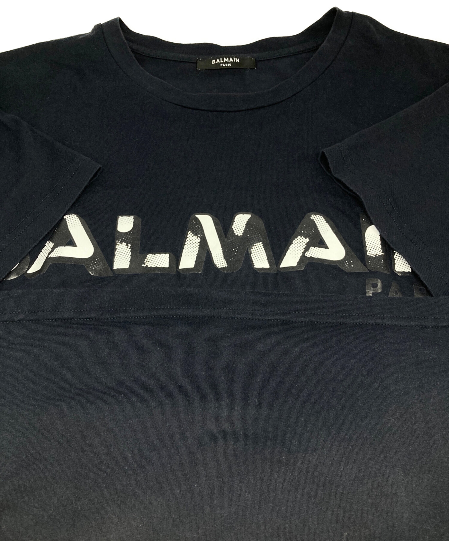 中古・古着通販】BALMAIN (バルマン) プリントTシャツ ネイビー サイズ 