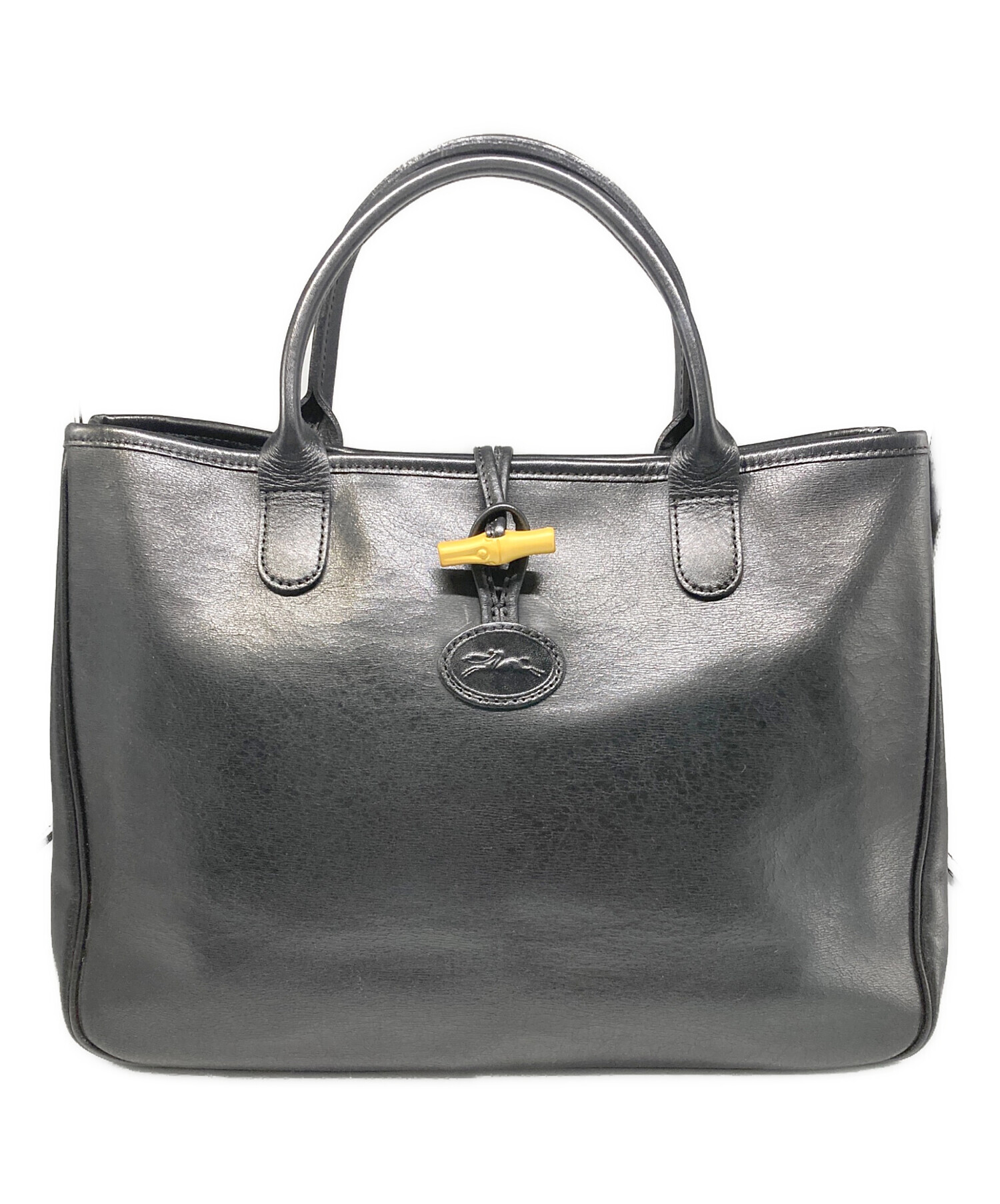 中古・古着通販】LONGCHAMP (ロンシャン) レザートートバッグ ブラック