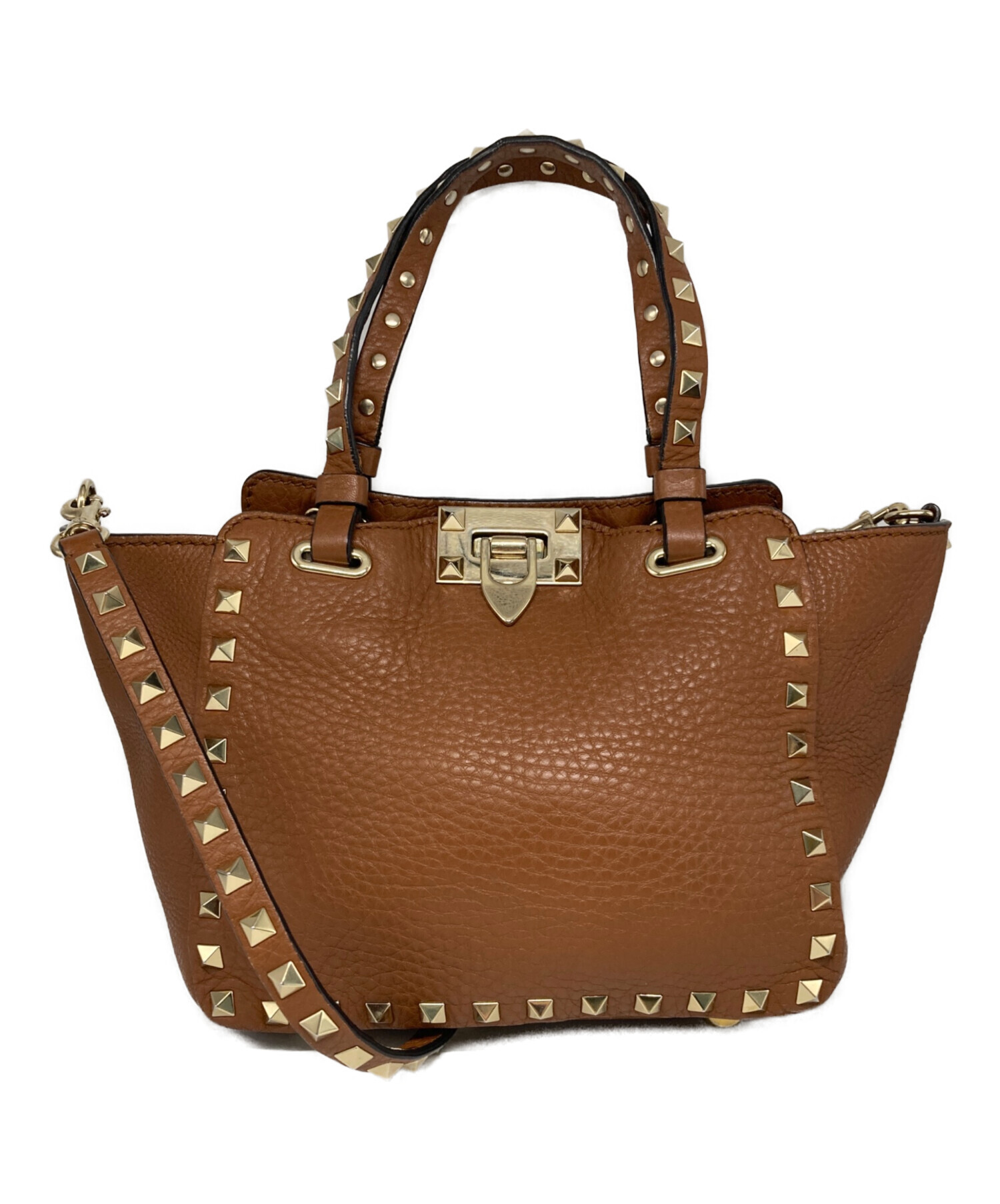 Valentino Garavani 2way ハンドバッグ ブラウン 中古・古着通販】VALENTINO (ヴァレンティノ) 2WAYロックスタッズ