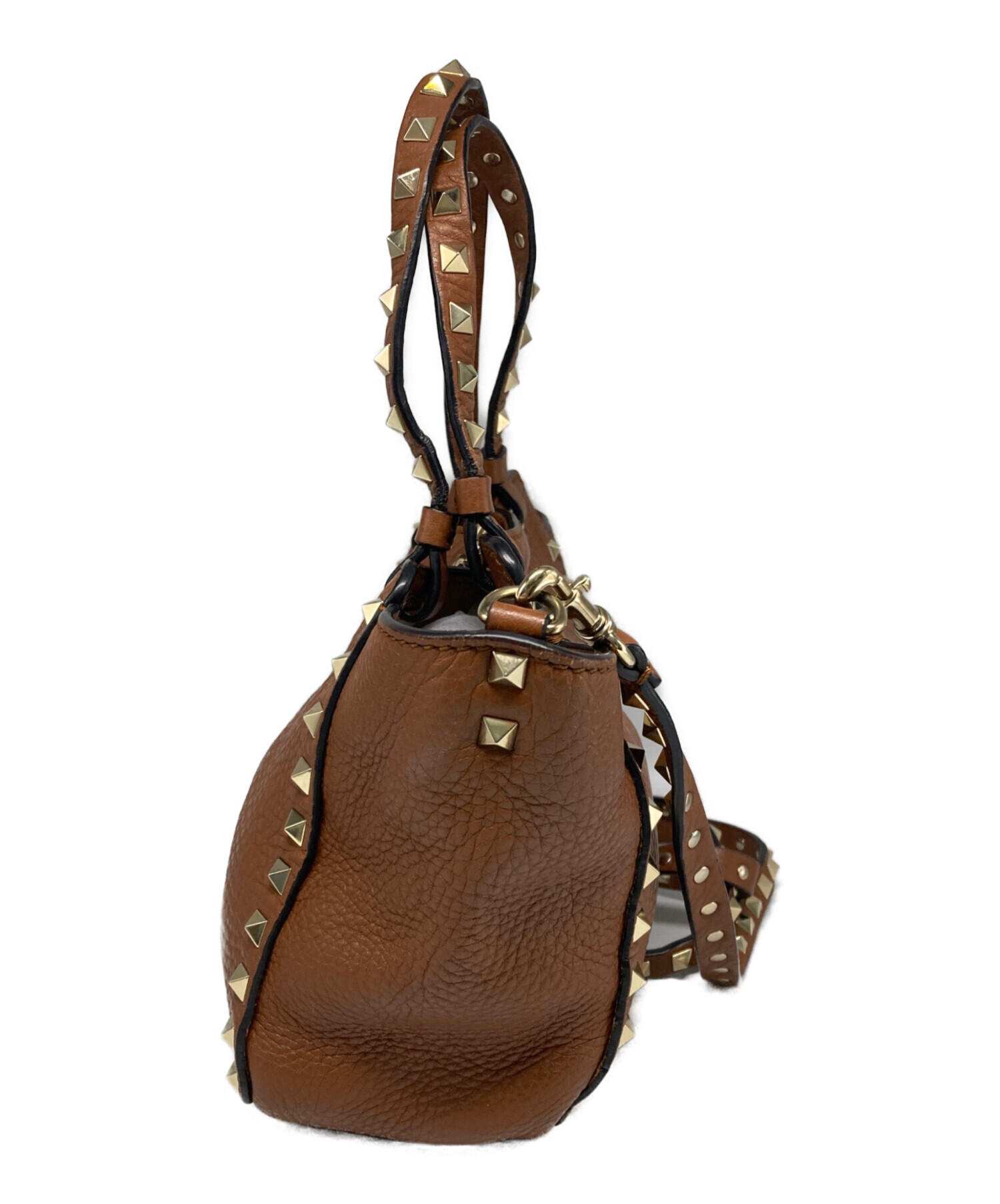 Valentino Garavani 2way ハンドバッグ ブラウン 中古・古着通販】VALENTINO (ヴァレンティノ) 2WAYロックスタッズ