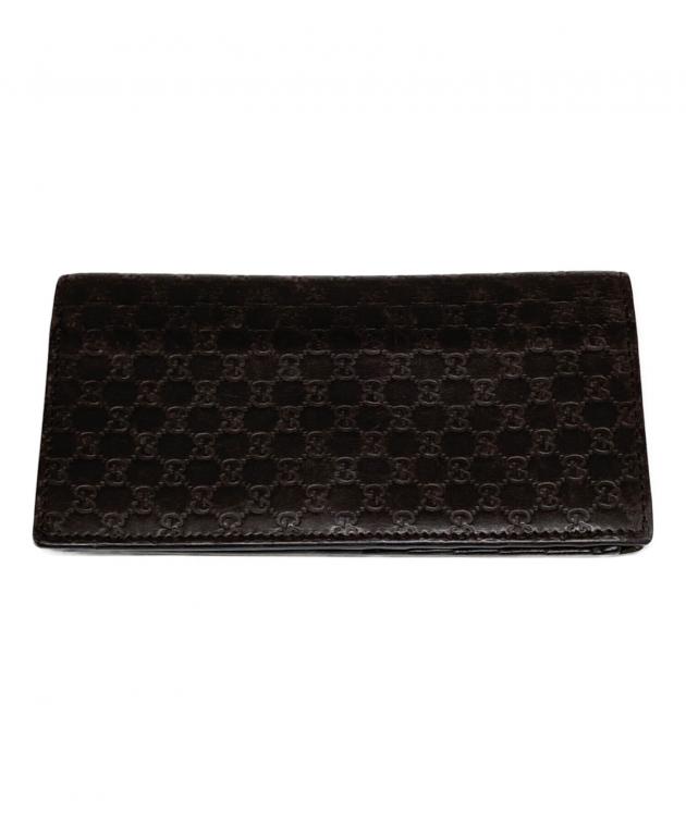 GUCCI グッチ　長財布　マイクロシマ　ロゴプレート　フラップ　ブラウン 中古・古着通販】GUCCI (グッチ) マイクログッチシマ/GG柄長財布