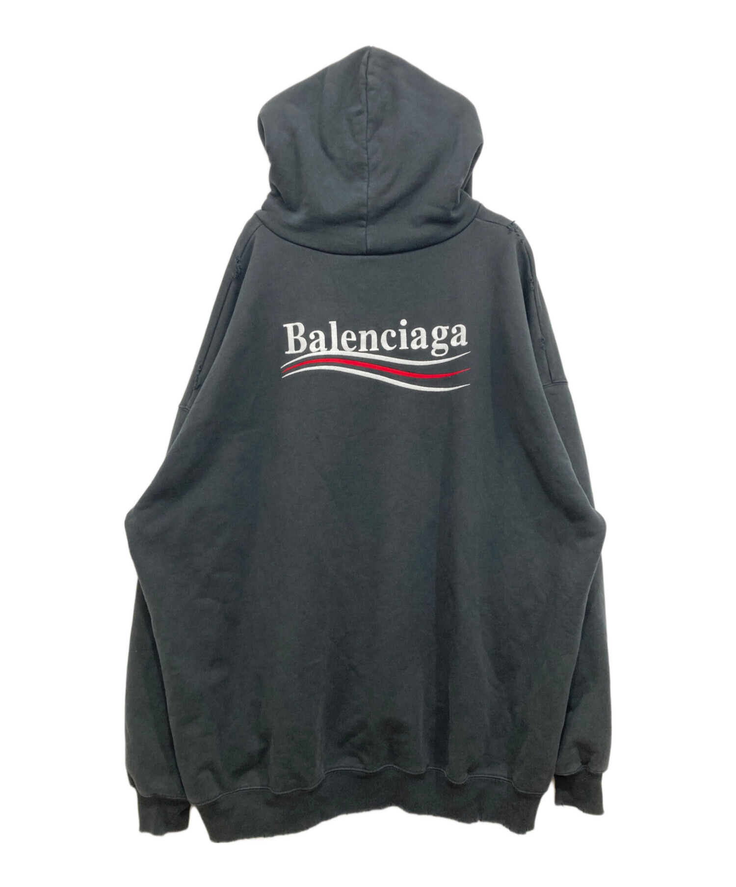 【3時間後削除】BALENCIAGA ブラック バックプリントパーカー M 中古・古着通販】BALENCIAGA (バレンシアガ) ポリティカルキャンペーン