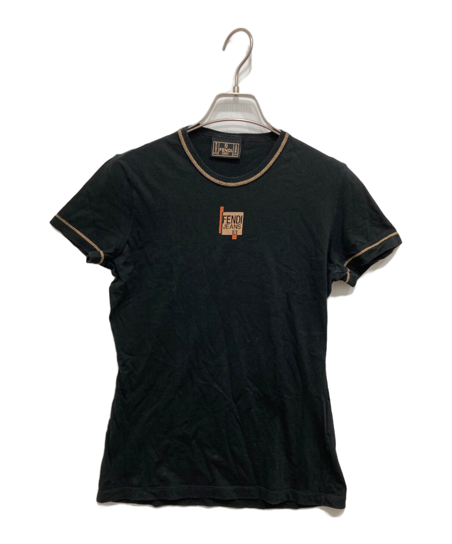 未使用タグ付 フェンディ Tシャツ ブラック 40サイズ カットソー イタリア製 中古・古着通販】FENDI JEANS (フェンディ ジーンズ) ロゴTシャツ