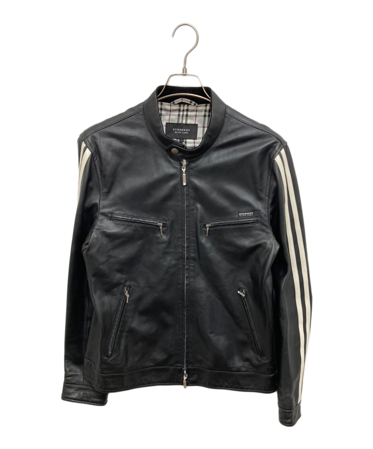 バーバリーブラックレーベル ライダースジャケット L ラムレザー 革ジャン 中古・古着通販】BURBERRY BLACK LABEL (バーバリーブラックレーベル