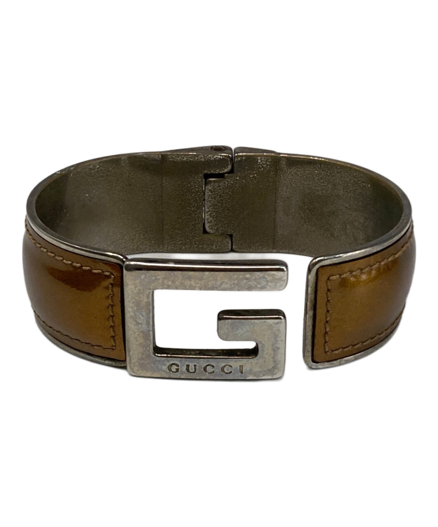 GUCCI グッチレザーバングル 中古・古着通販】GUCCI (グッチ) パテントレザーバングル ブラウン