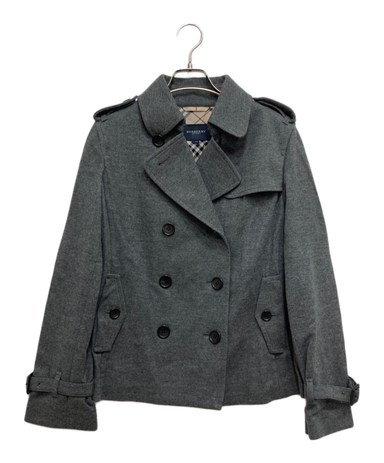 バーバリーロンドン　ウール ピーコート　裏地ノバチェック　黒　L 中古・古着通販】BURBERRY LONDON (バーバリーロンドン) 裏地ノバ