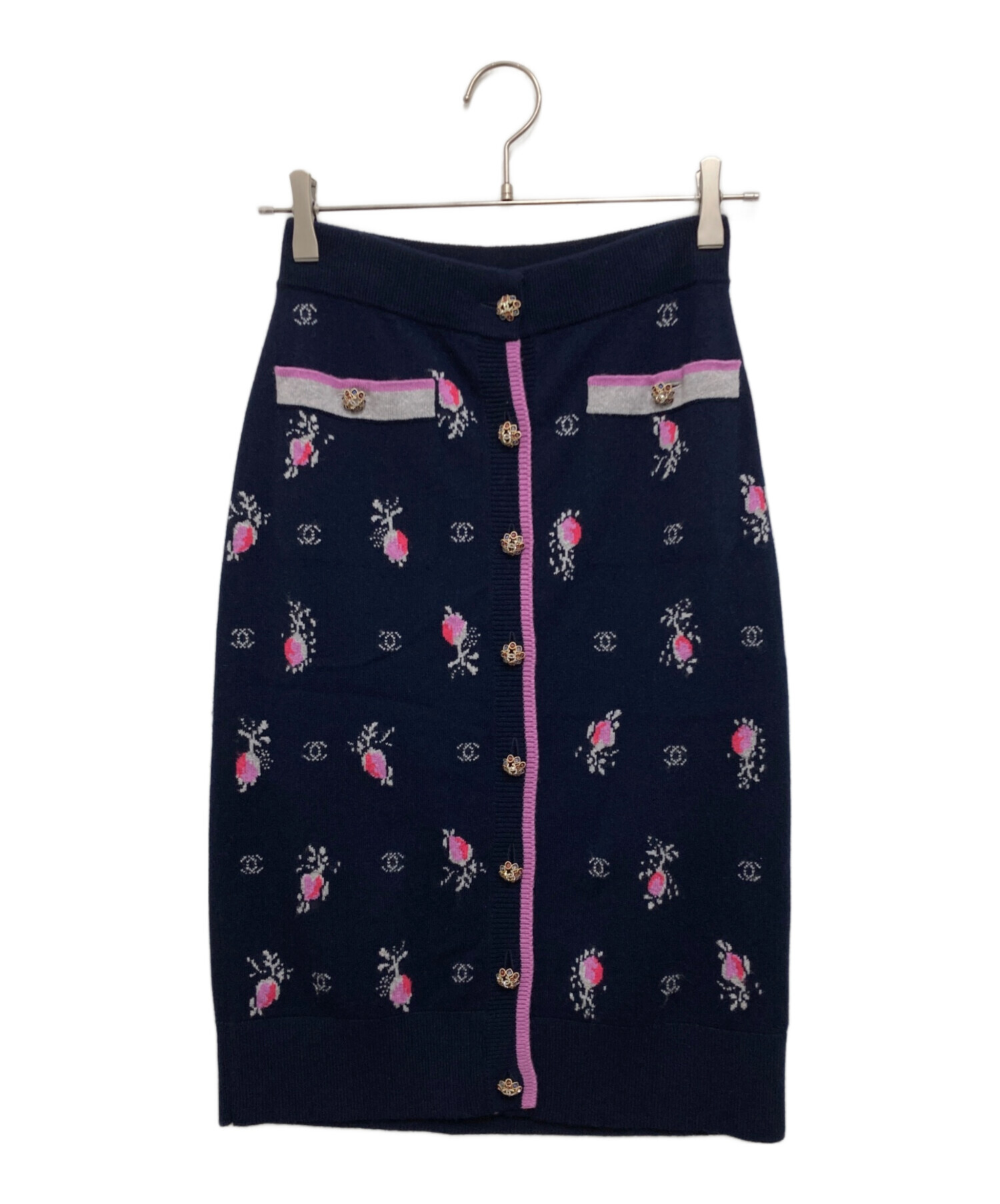 CHANEL ウールカシミヤ スカート 36 中古・古着通販】CHANEL (シャネル) カシミヤスカート ネイビー サイズ